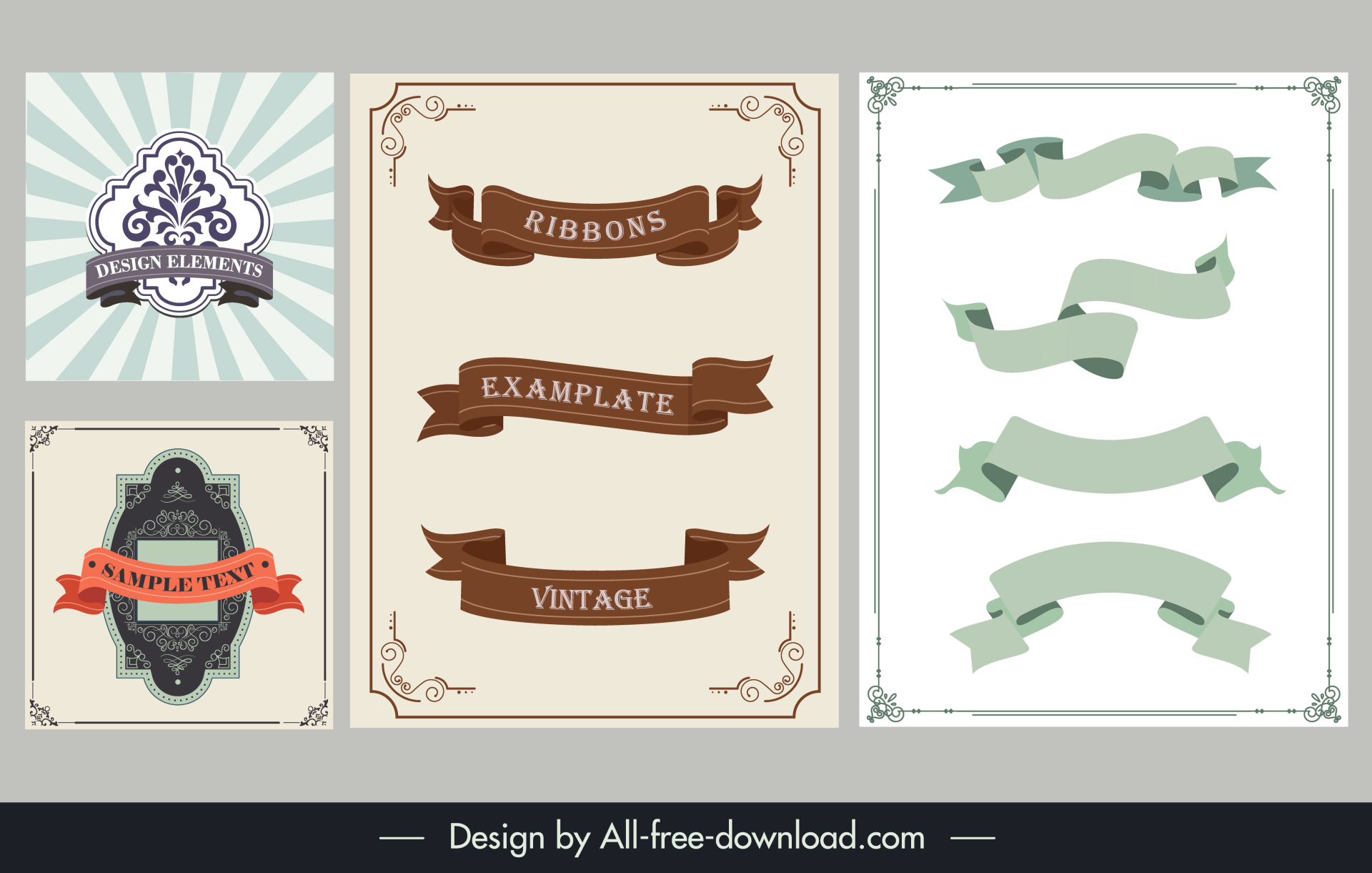 vintage ribbon banner collections elegant 3d shapes