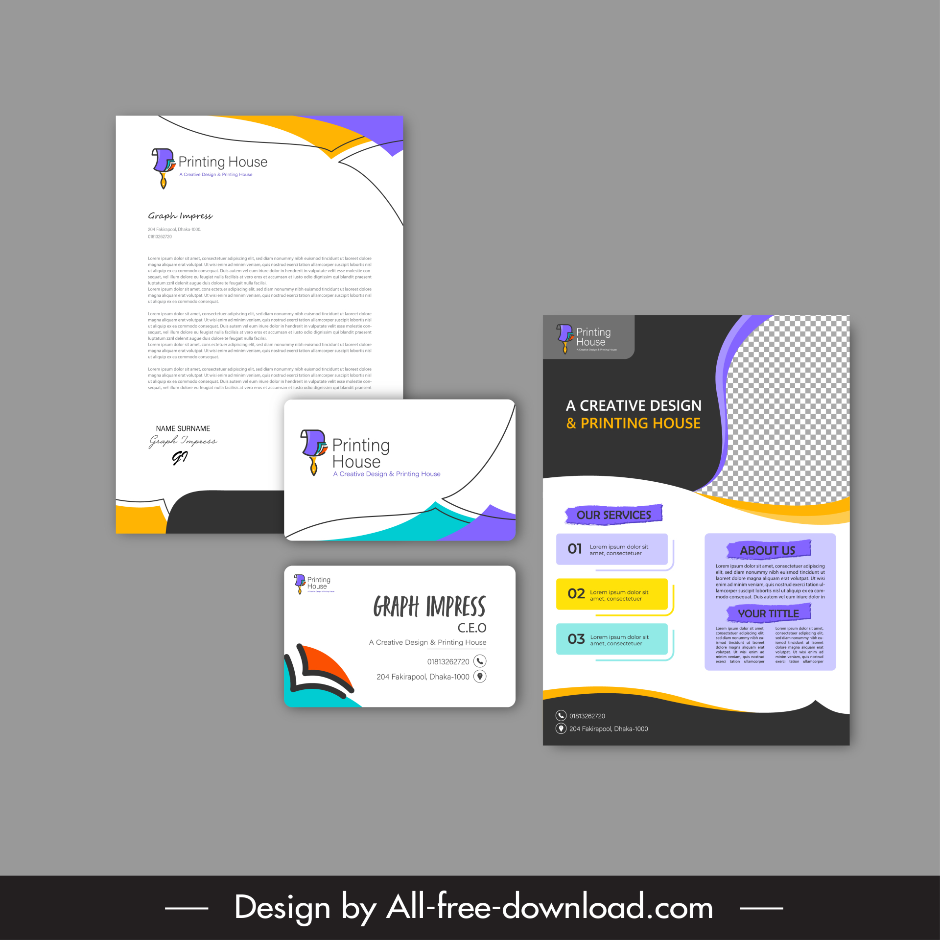 letterhead business card and leaflet printing house design elements modern abstract decor