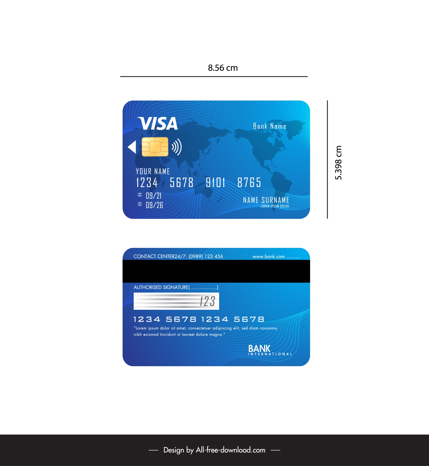 visa card design template modern silhouette world map