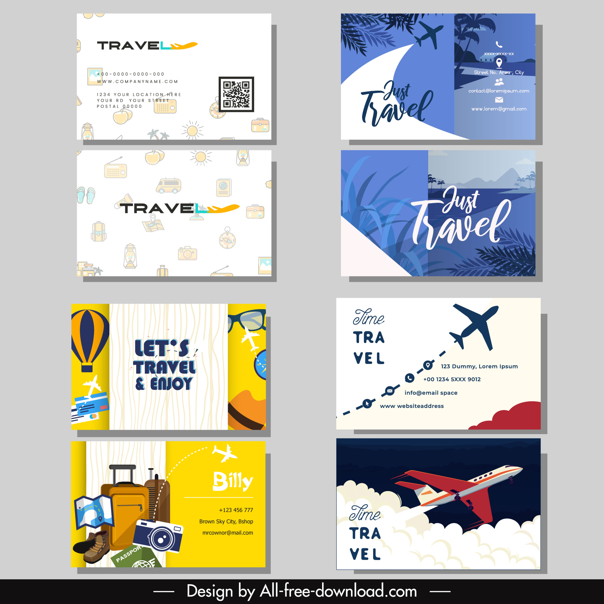 travel agency business card templates flat travel elements