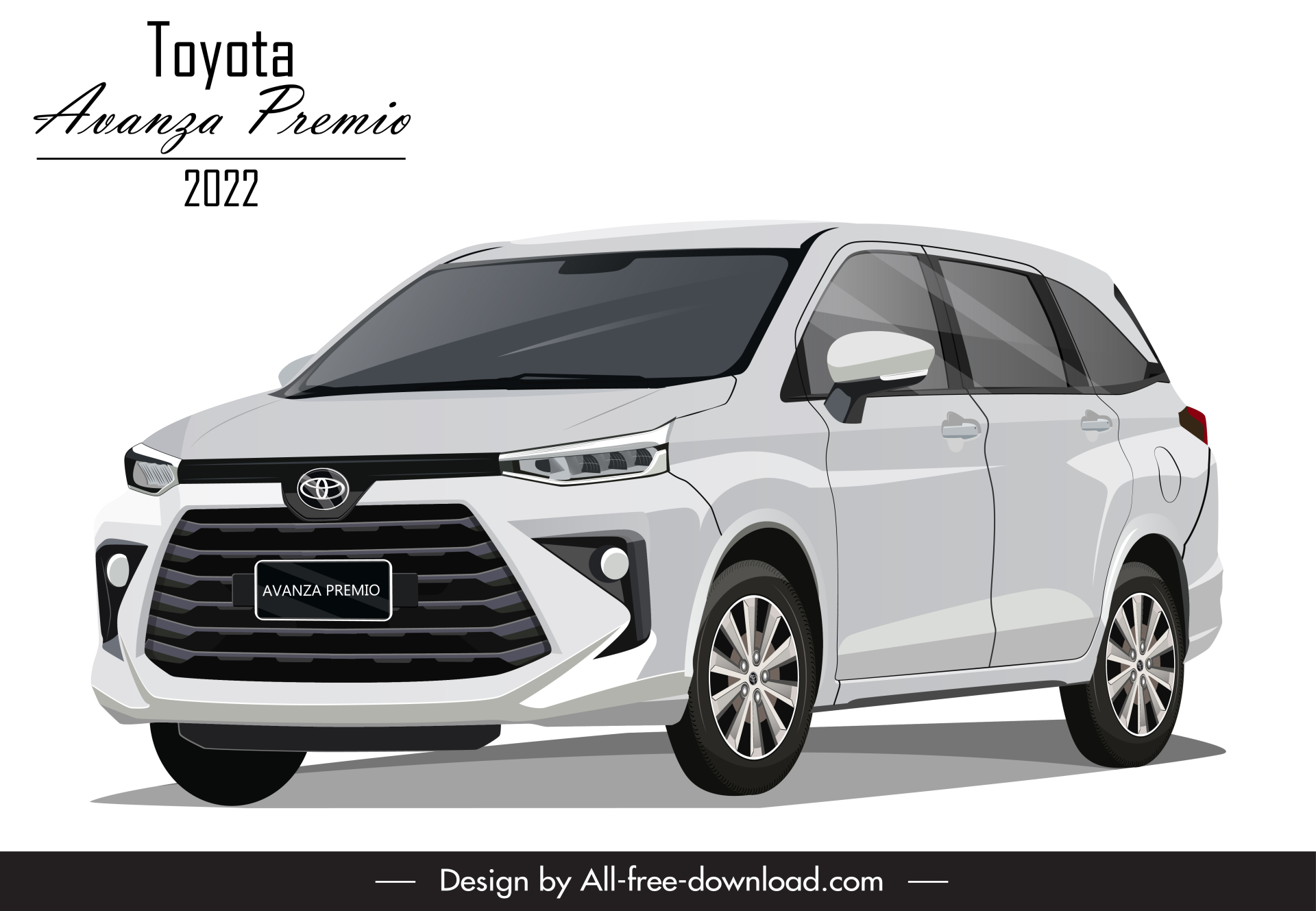 toyota avanza premio 2022 car model advertising poster template 3d tilt angle sketch