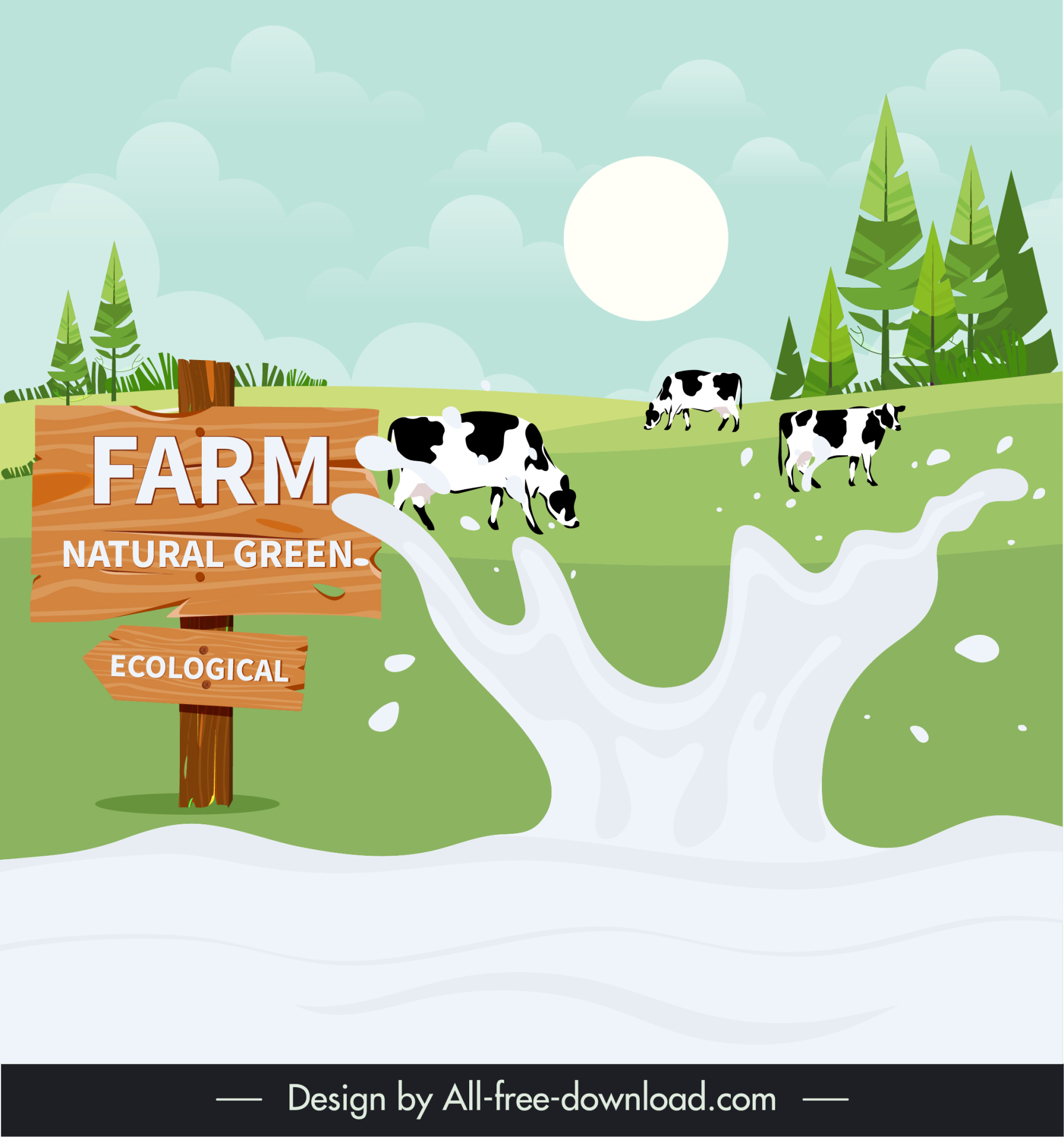 milk advertising background template dynamic cartoon farm scene sketch 