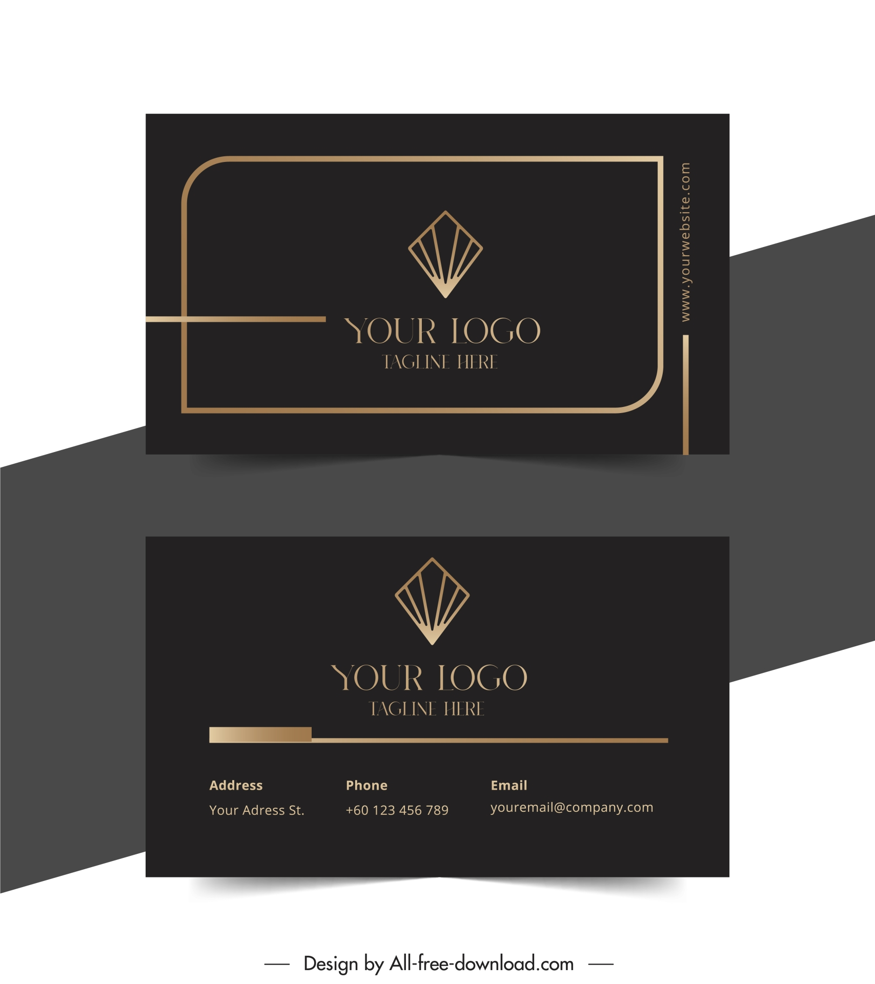 gold shop business card template dark contrast flat