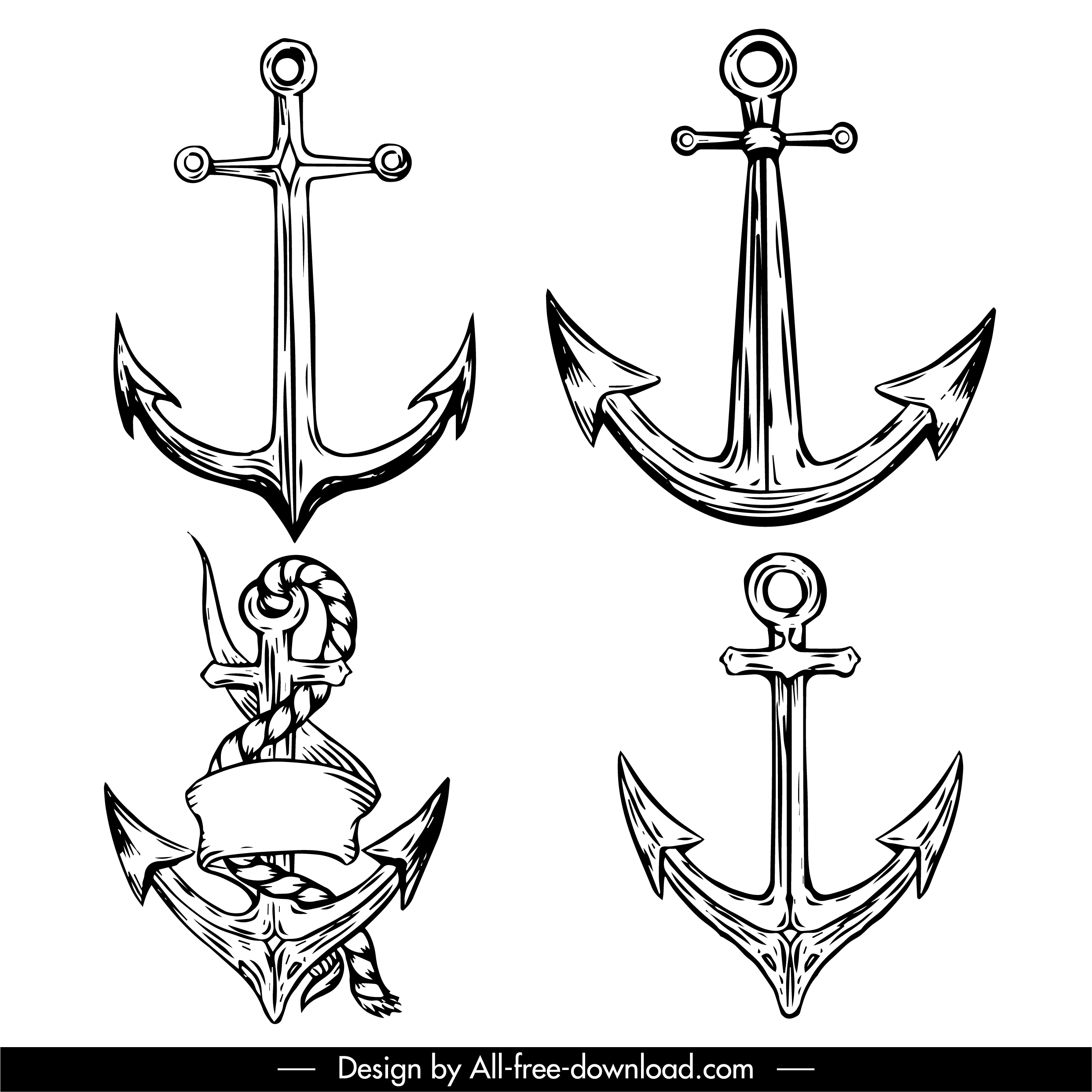 anchor tattoo templates black white classical sketch