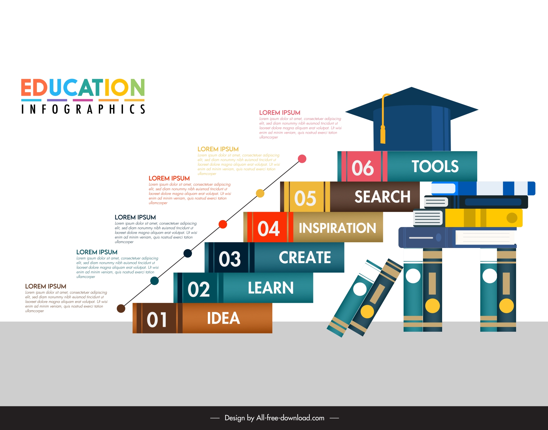 student infographics design elements modern 3d books stack