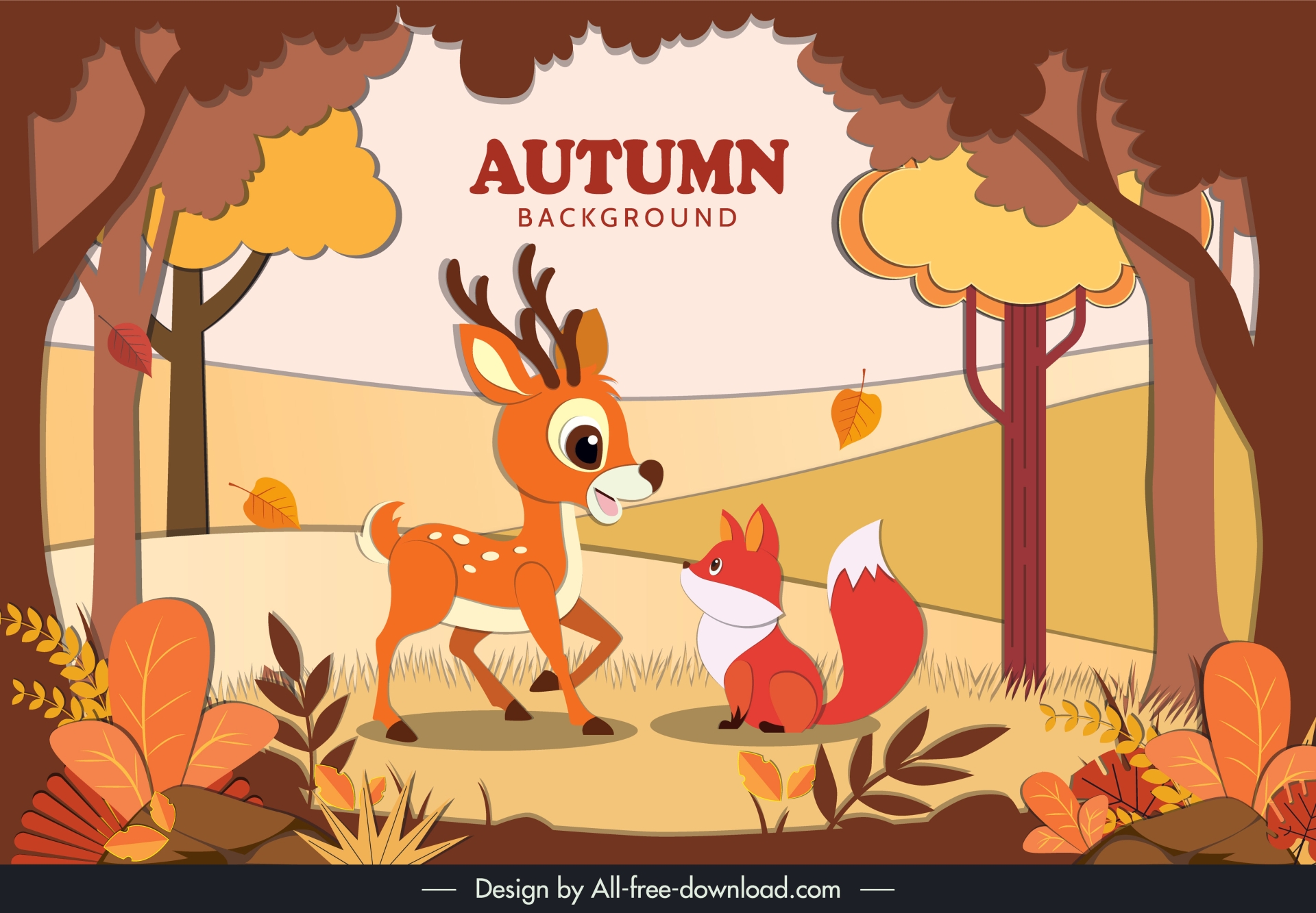 autumn background template cute cartoon reindeer reindeer forest