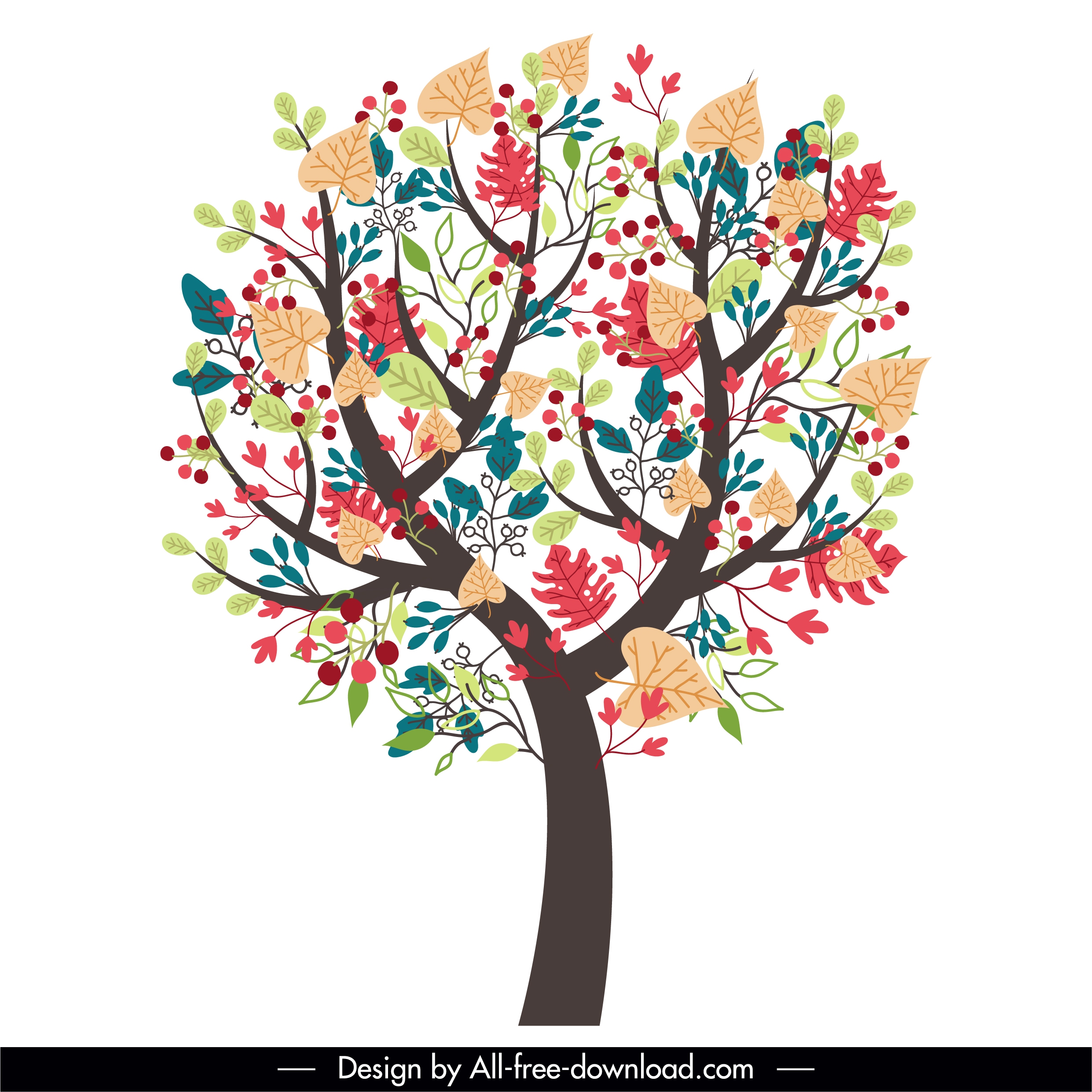 blossom tree icon colorful flat handdrawn sketch