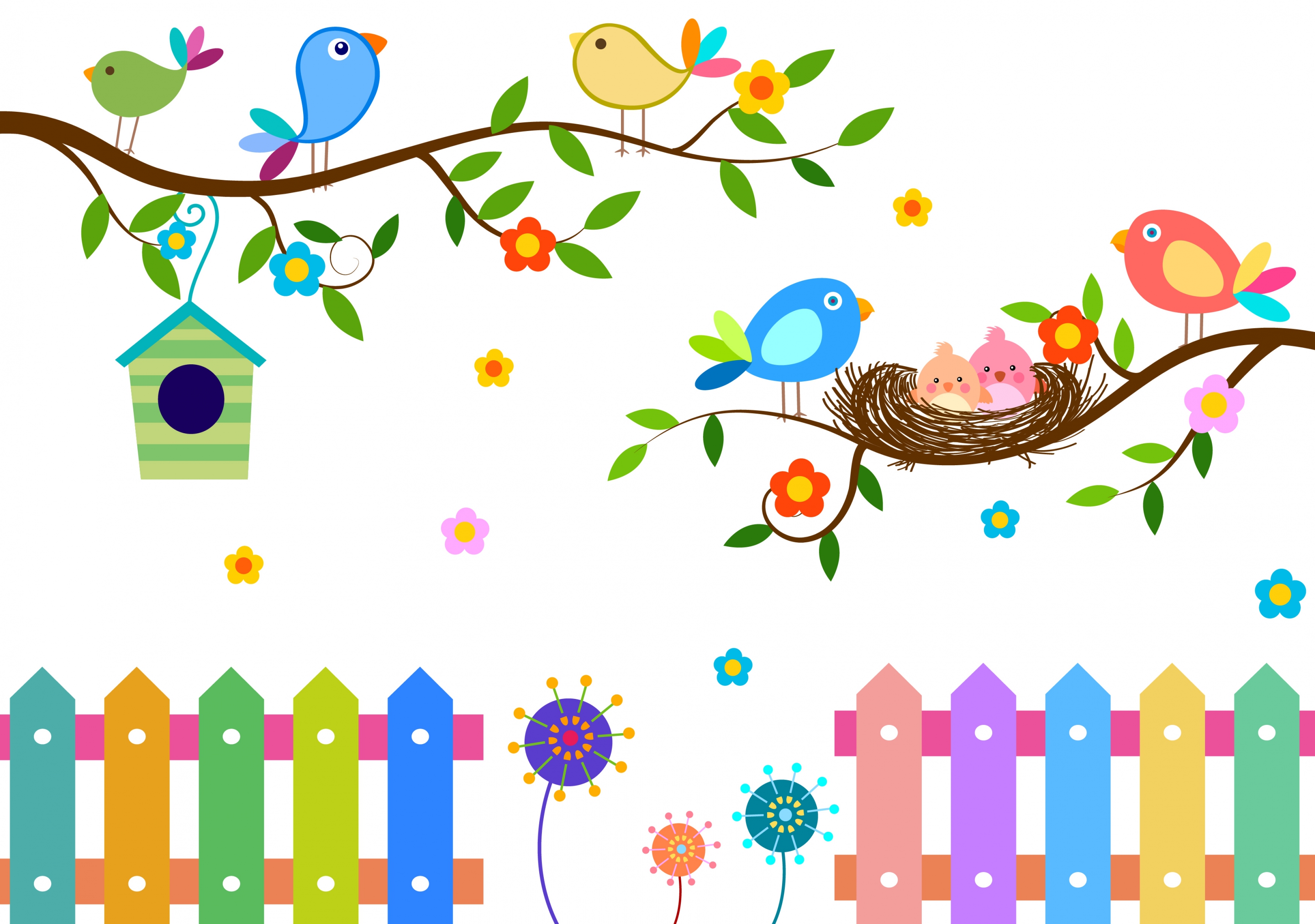 wild birds background colorful flat decoration