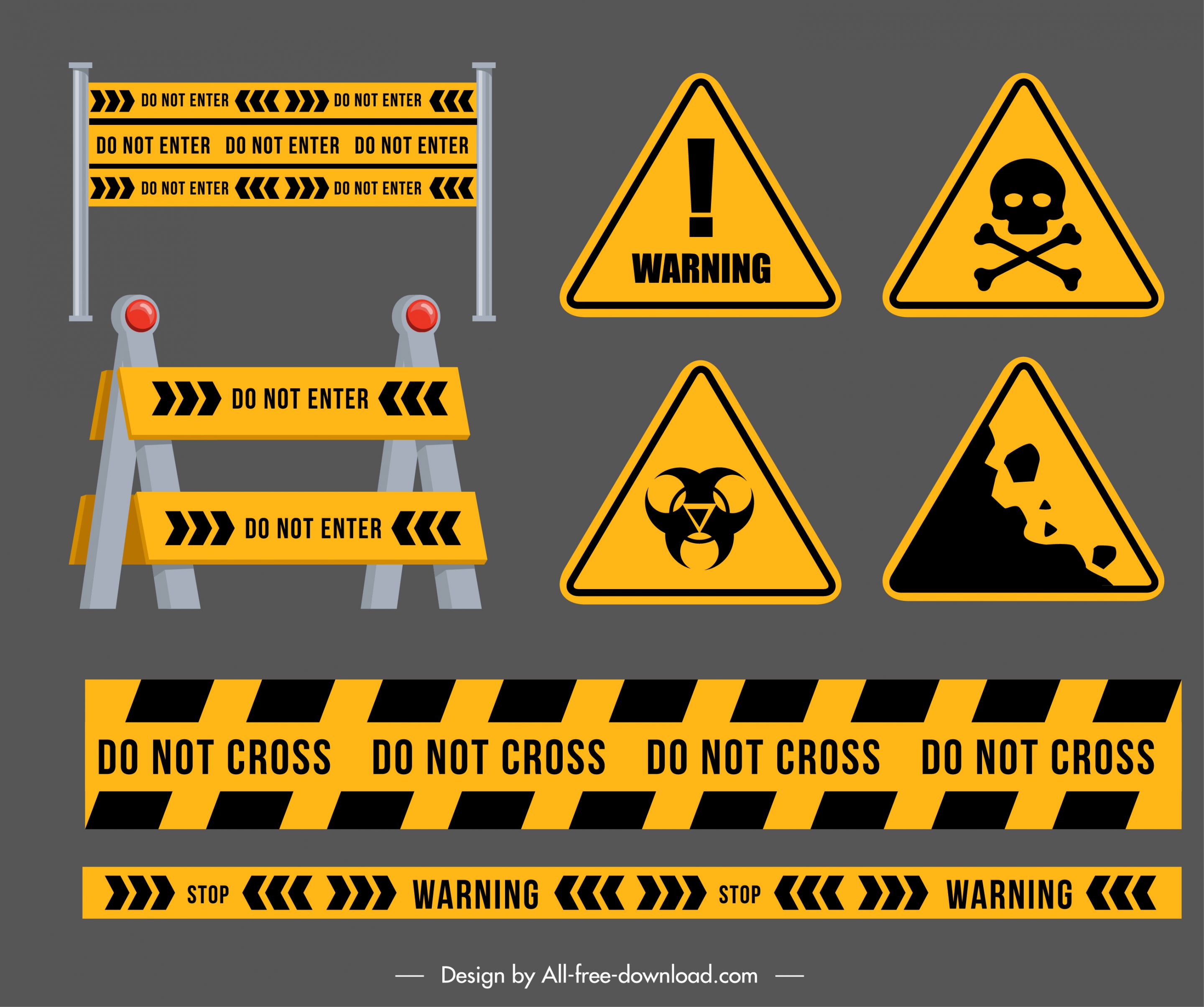 road warning sign templates modern black yellow shapes