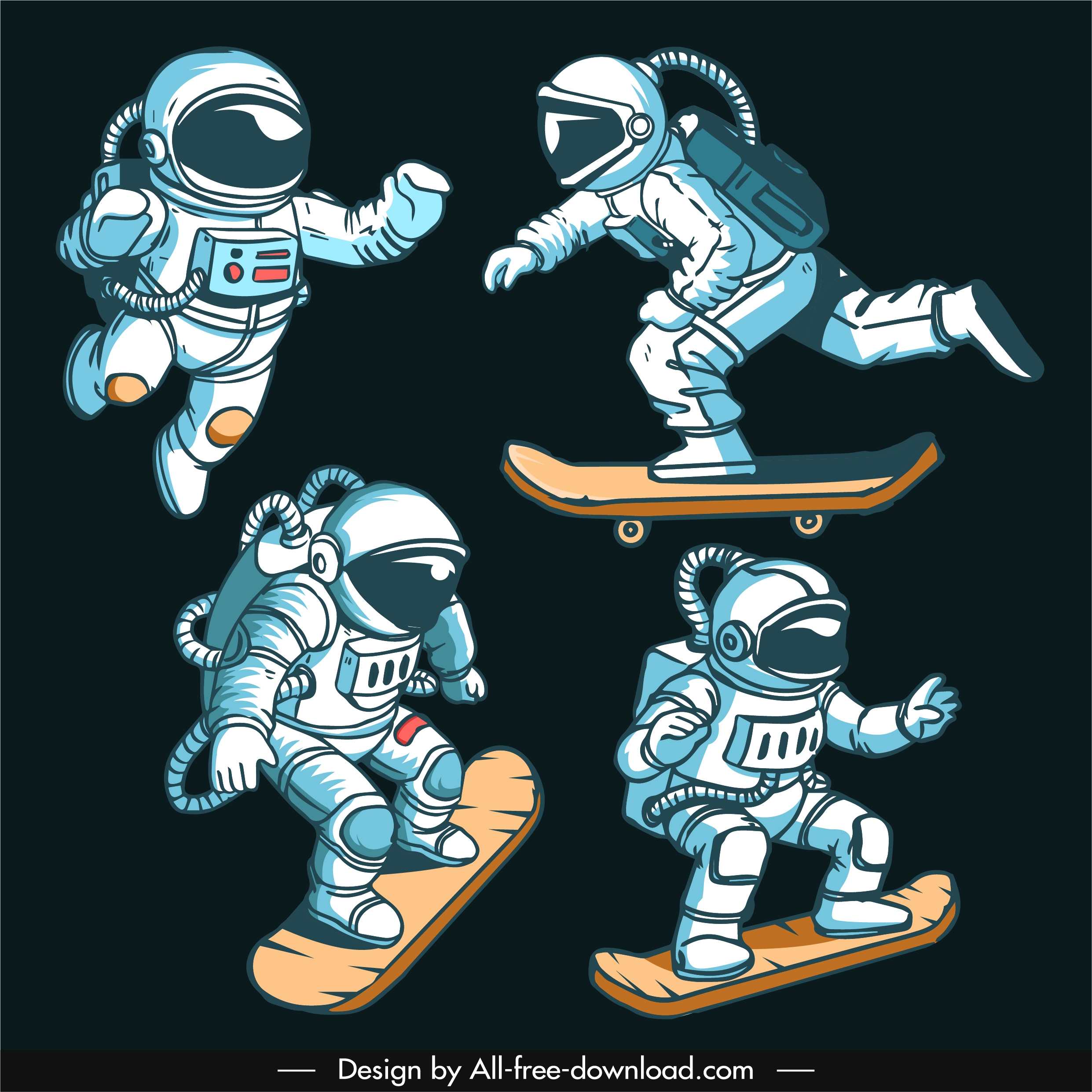 astronaut icons dynamic cartoon character sketch