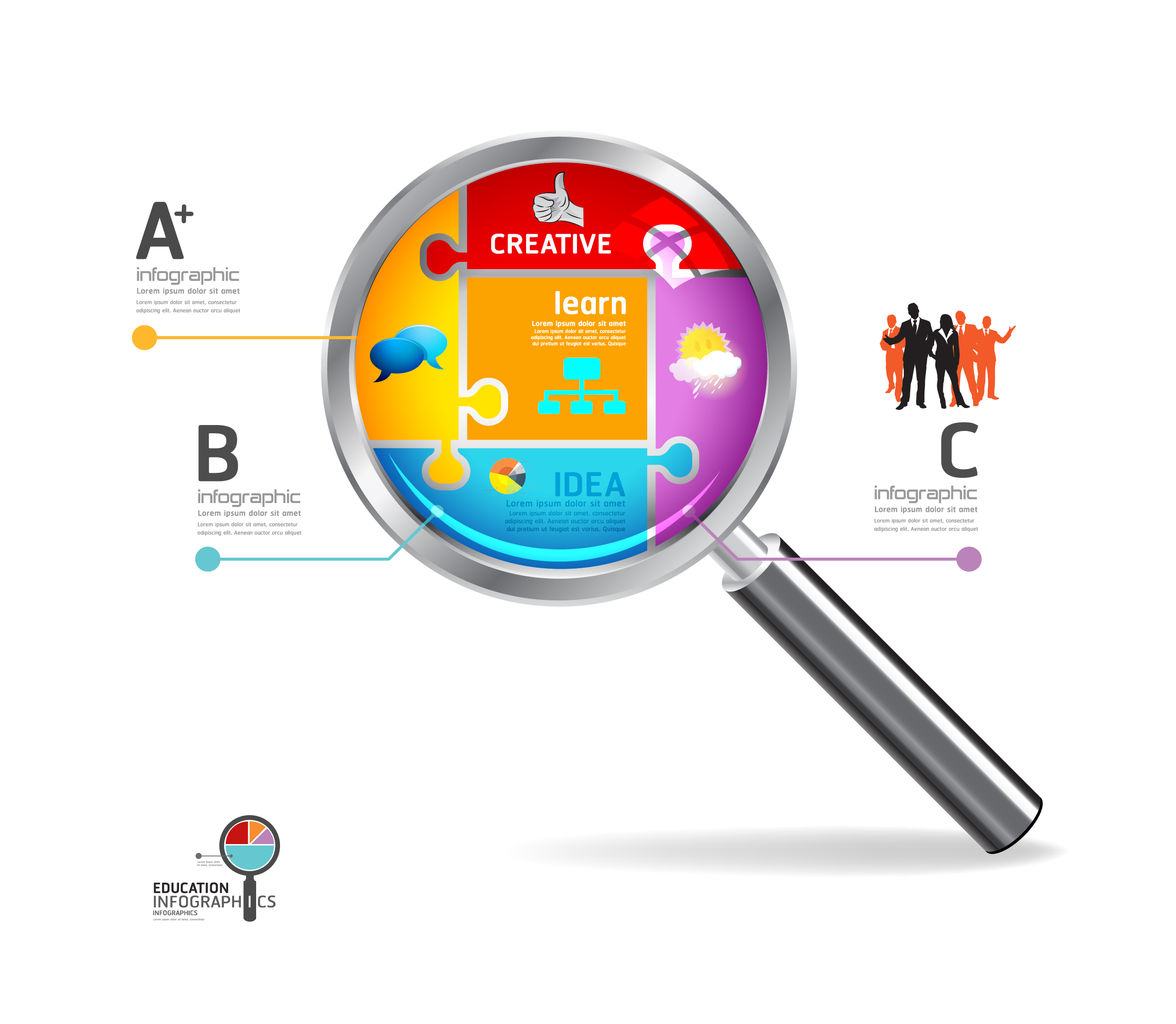 magnifier puzzle infographic