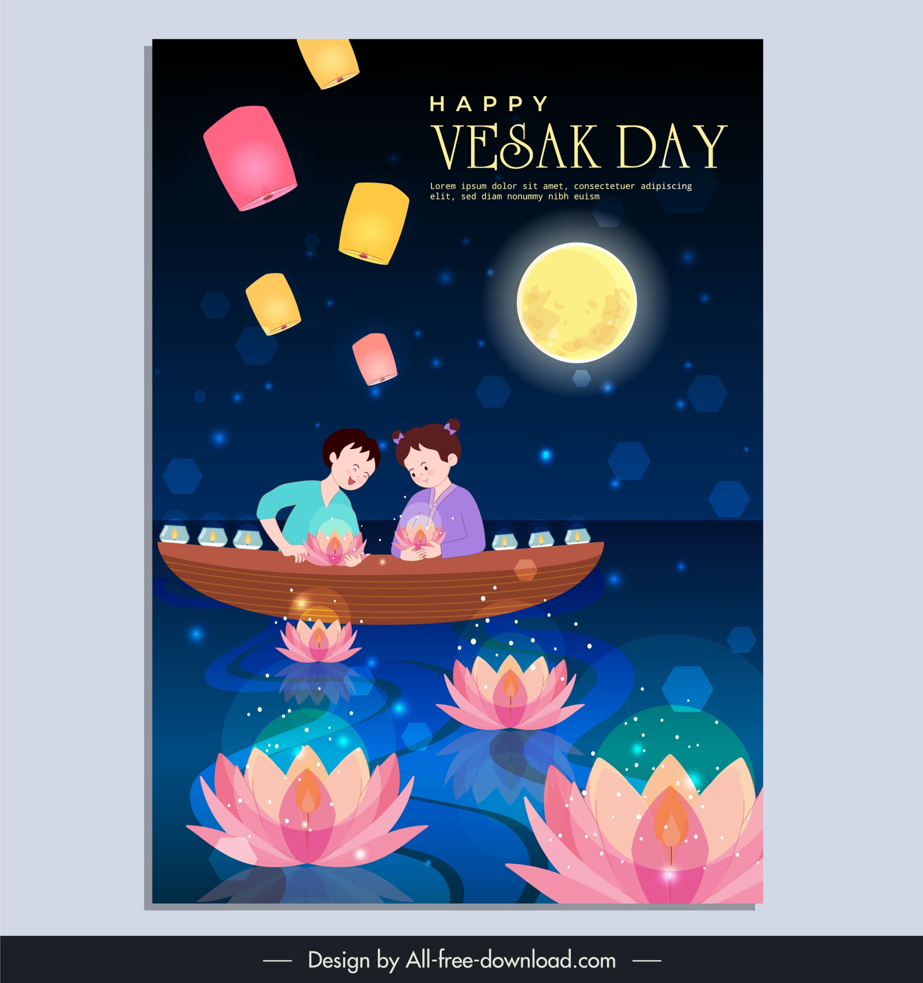 vesak day festival poster template cute cartoon