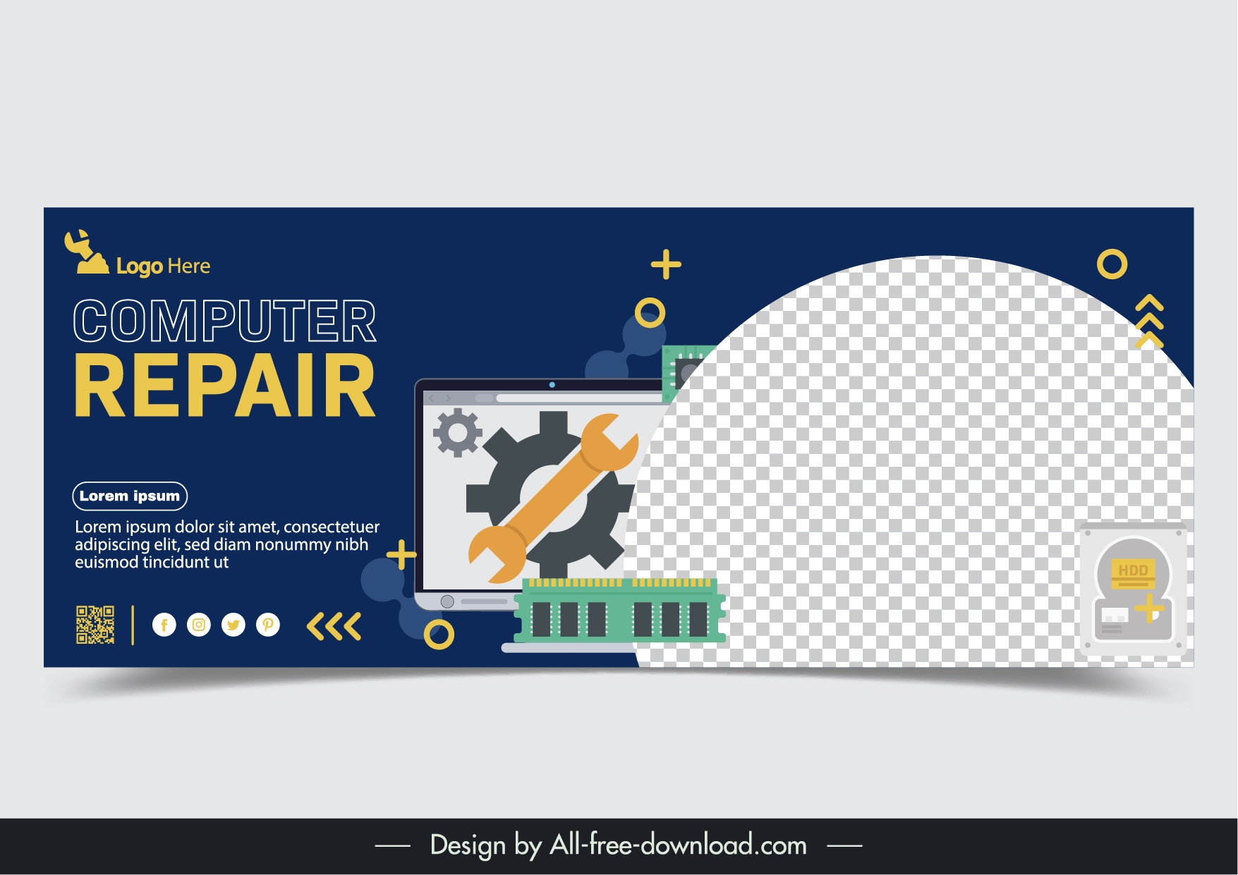 computer repair banner template flat elegant contrast mechanical elements 