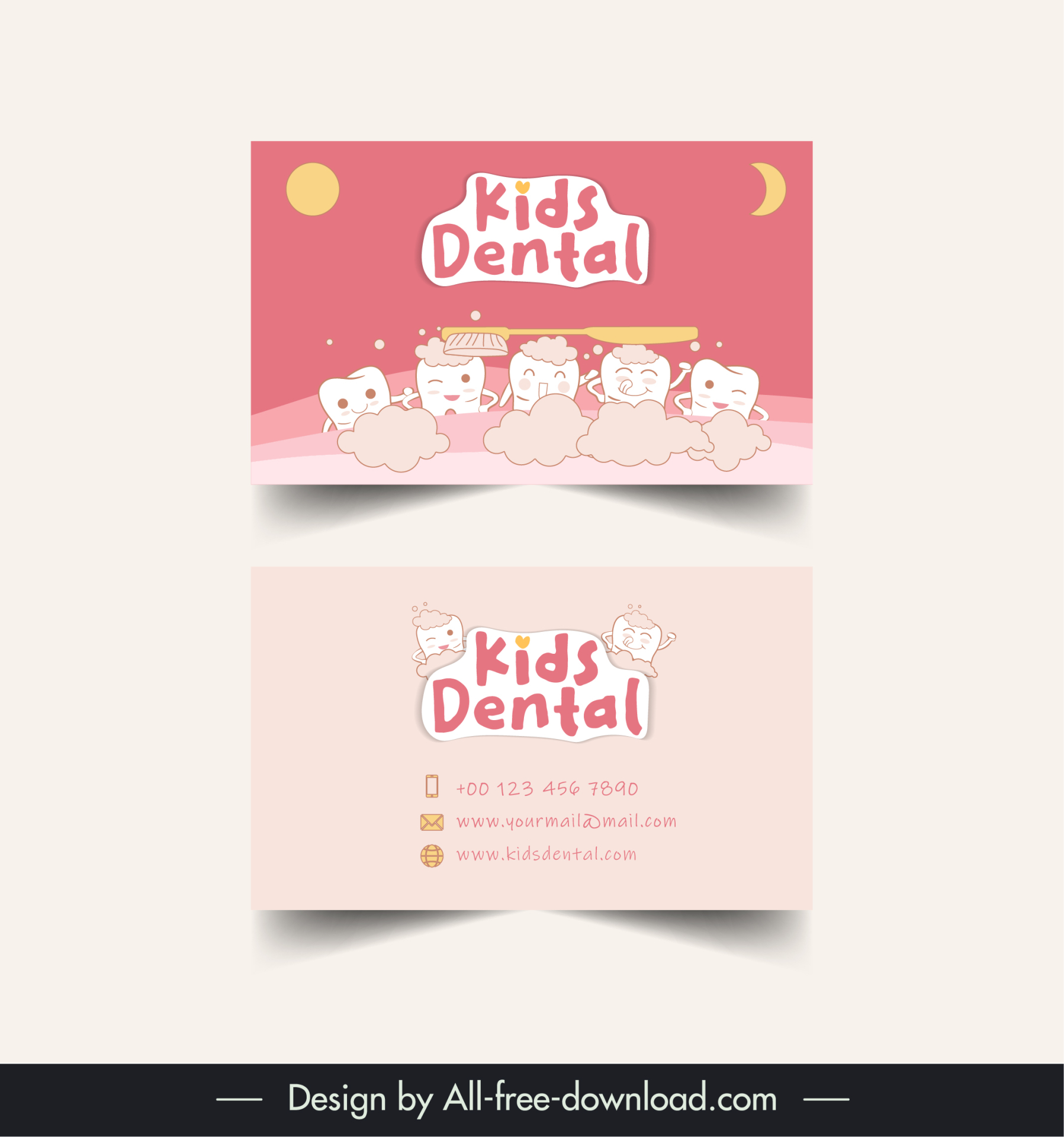 kids dental business card template cute dynamic stylized teeth 