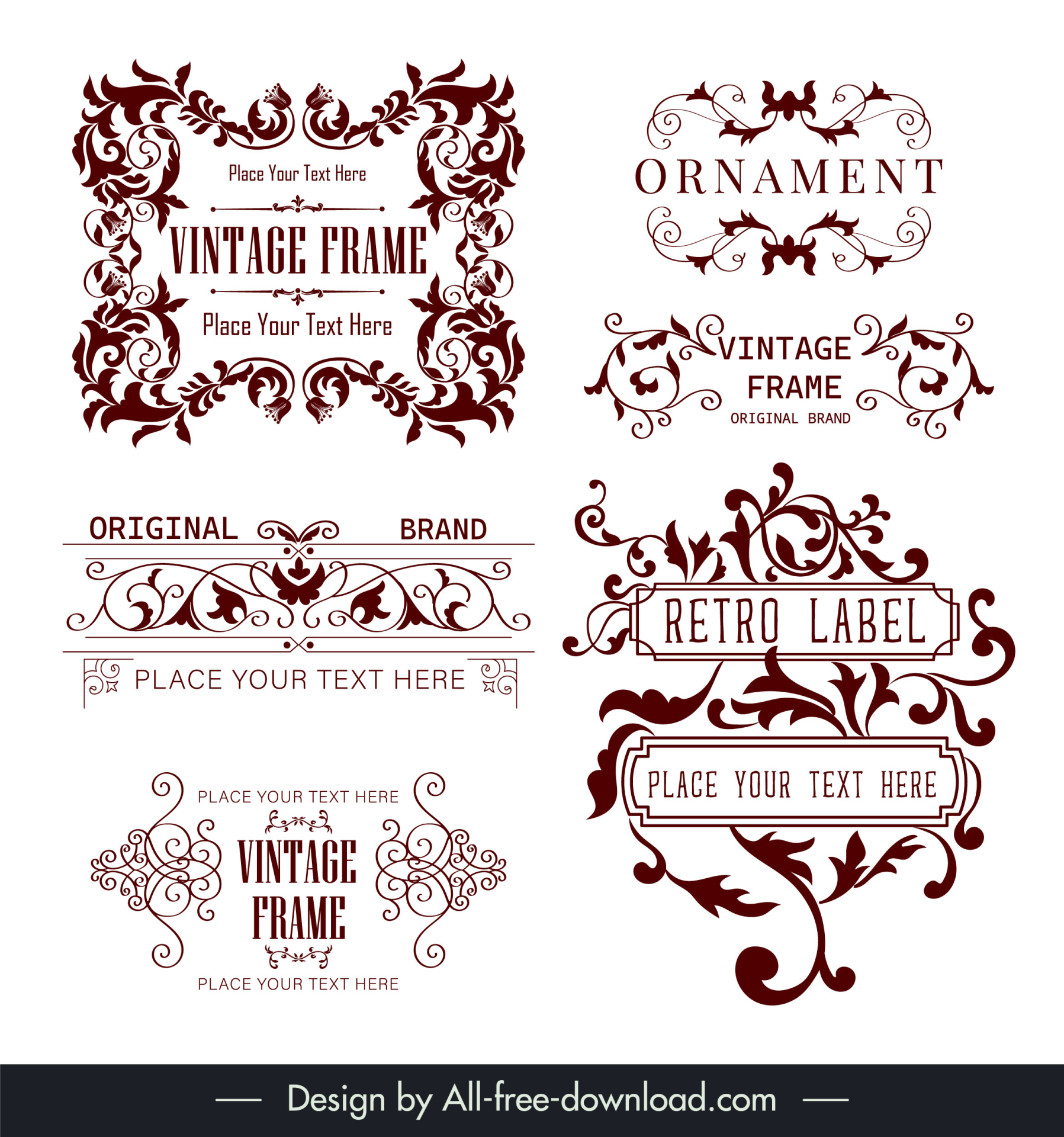 vintage frames border collection vintage curves shapes design 