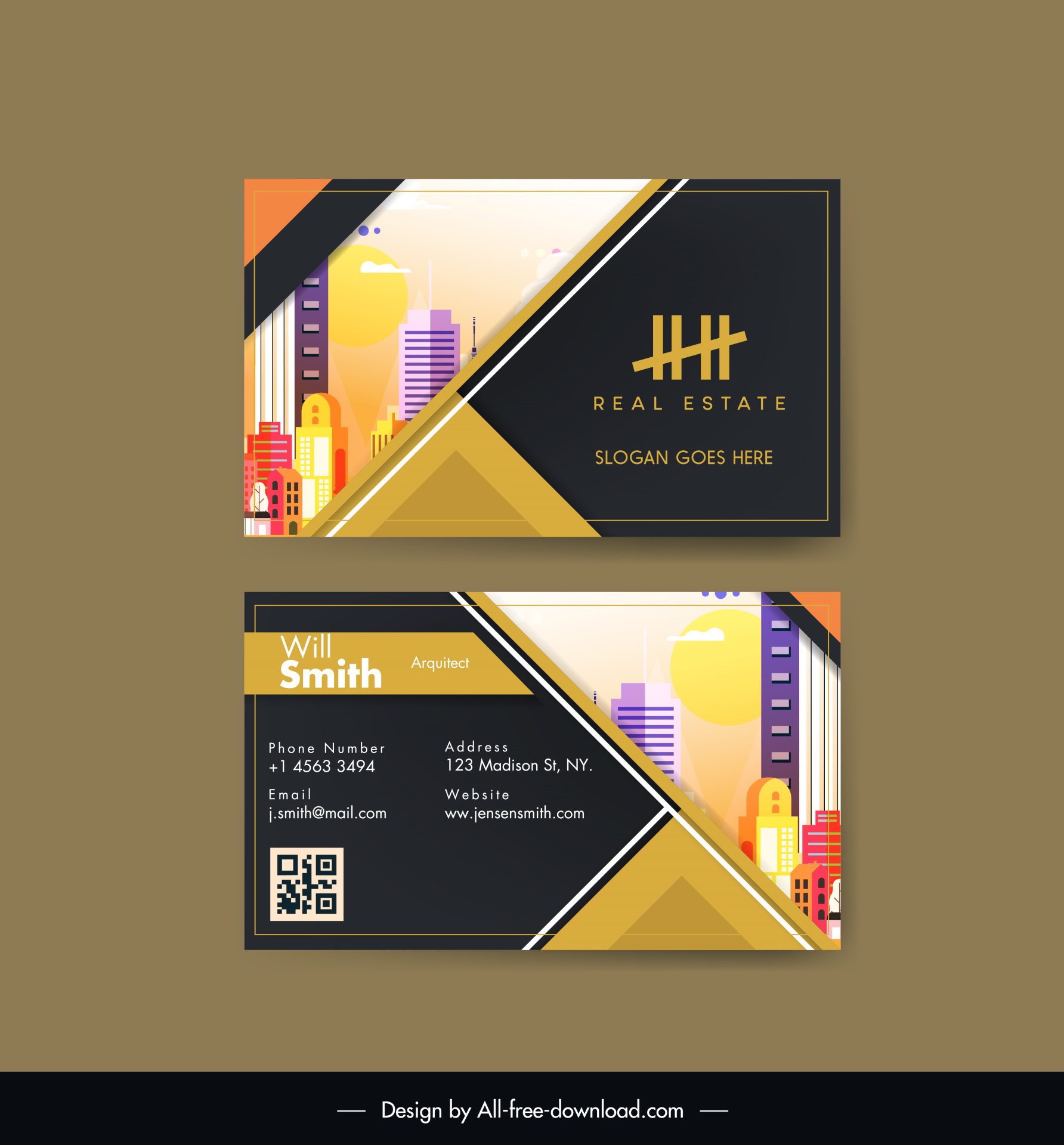 real estate business card template contrast architecture scene 