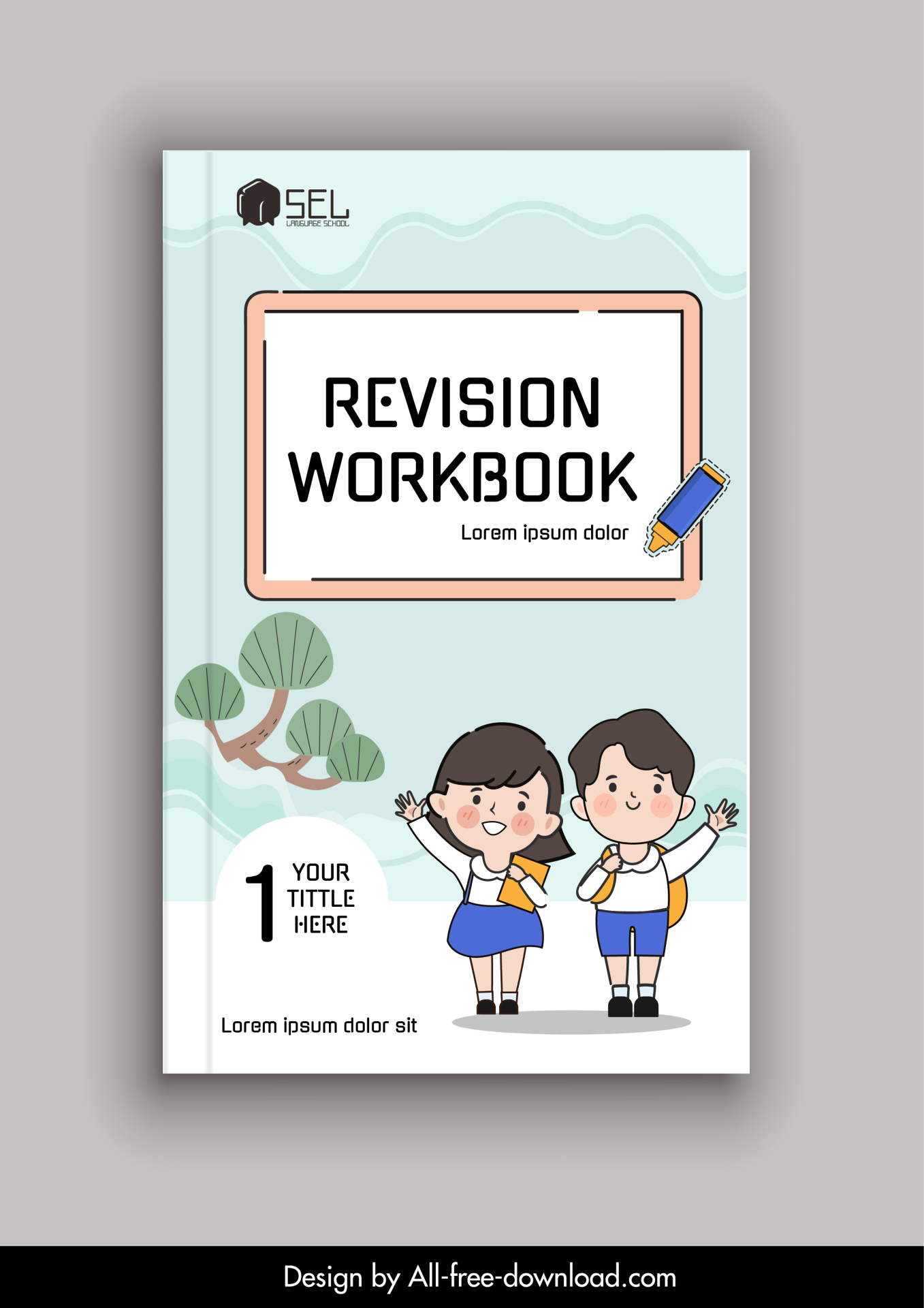 sel language school book cover template cute cartoon schoolboy schoolgirl sketch