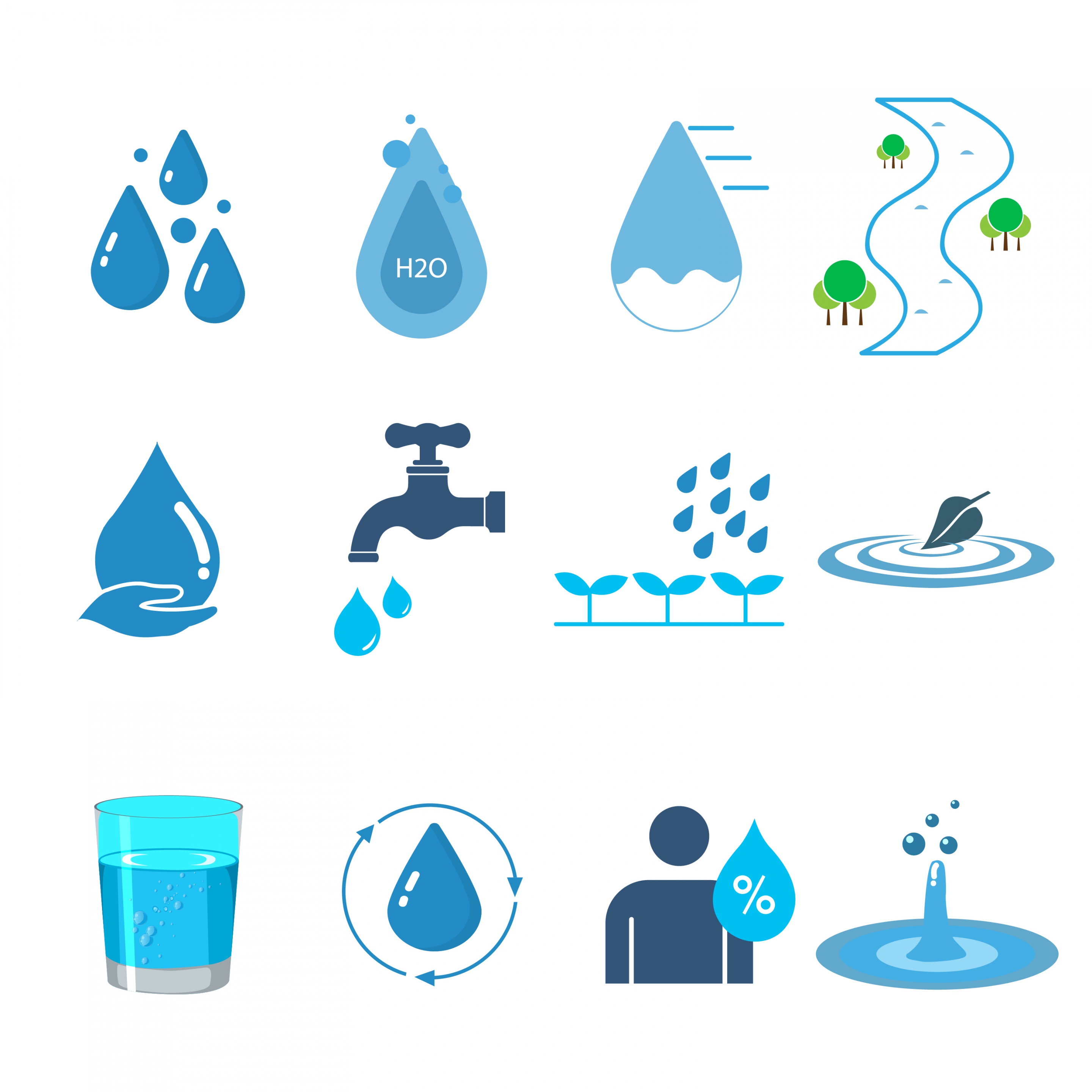 water design elements various blue icons