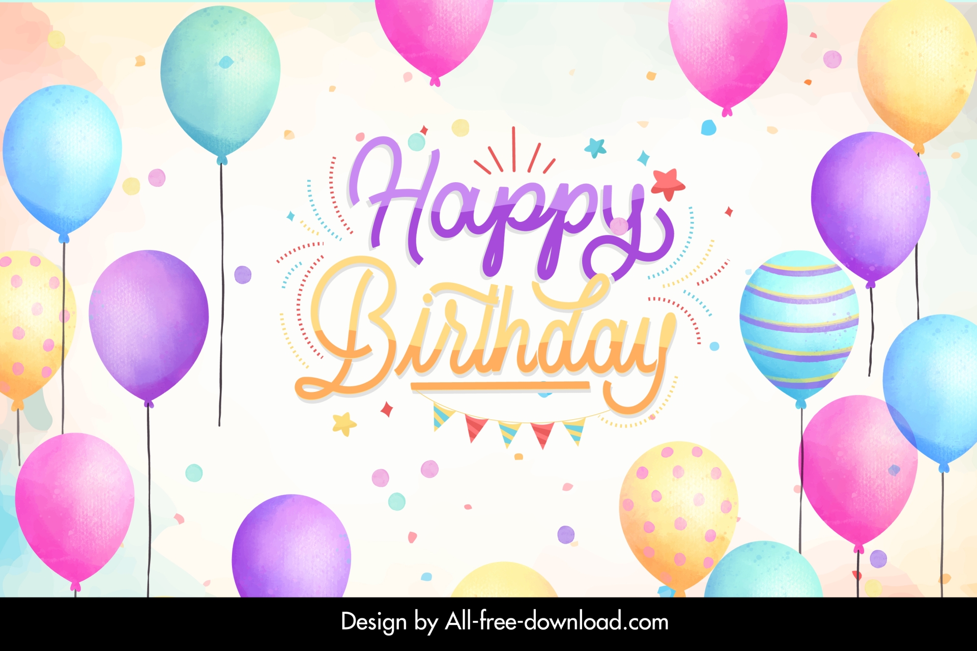 birthday backdrop template elegant dynamic texts stars balloons