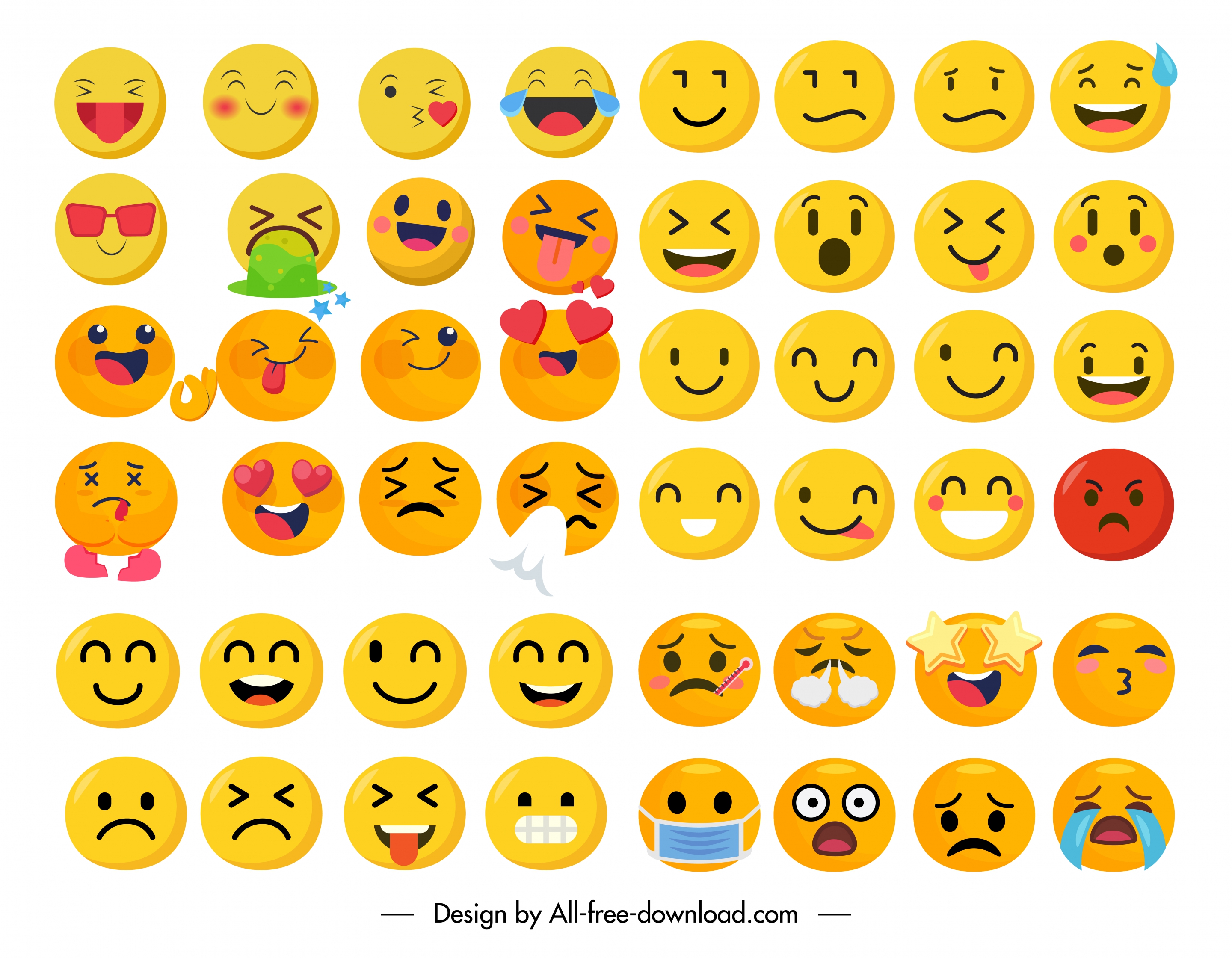 emotional icons collection funny cute circle sketch