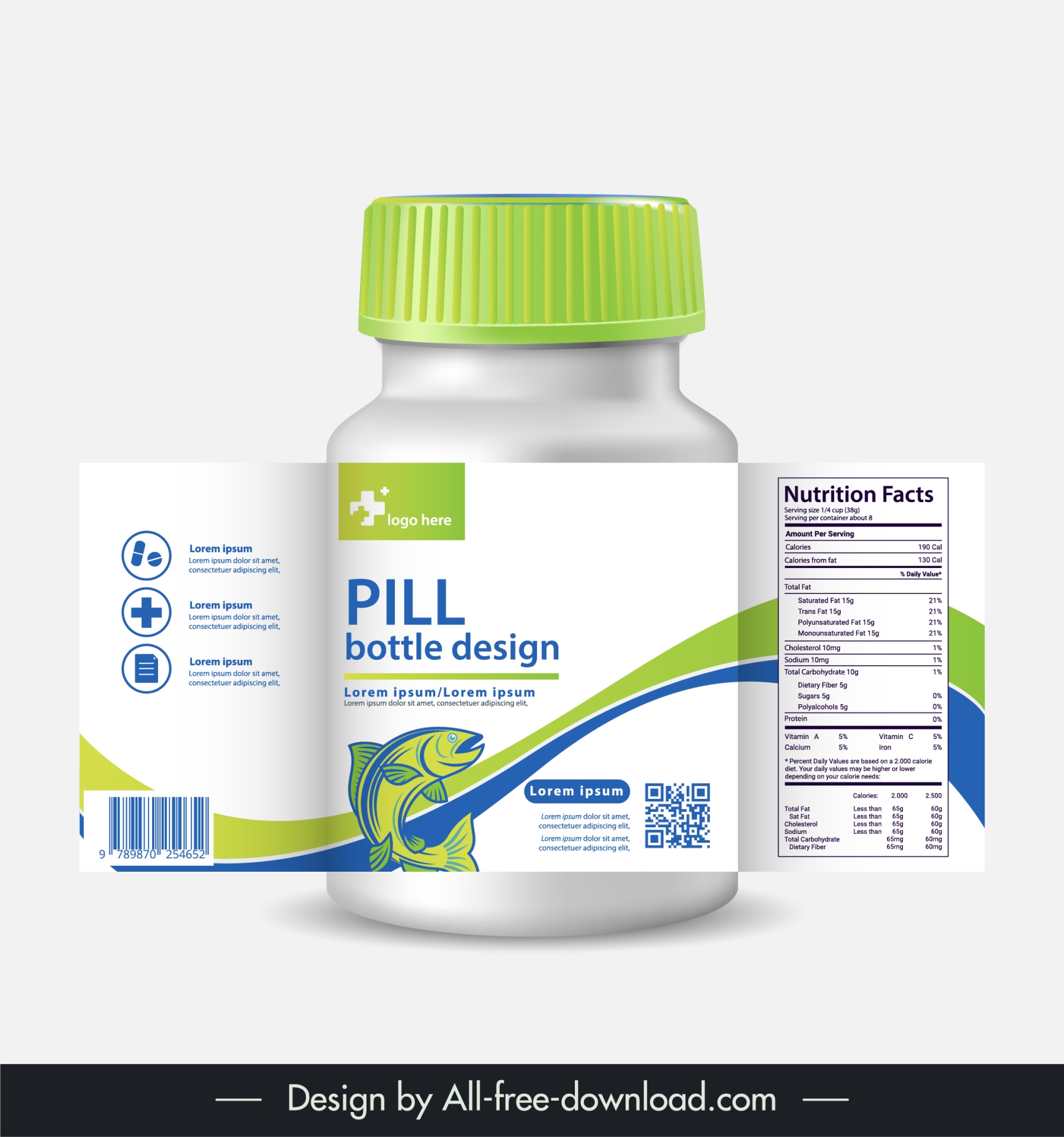  vitamins bottle packaging template dynamic fish curves