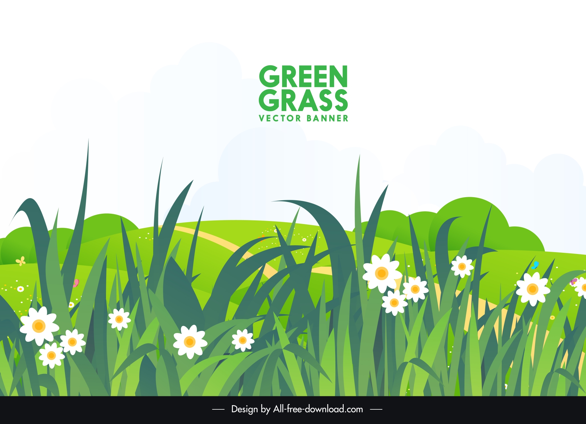 grass background template elegant flowers leaves scene 