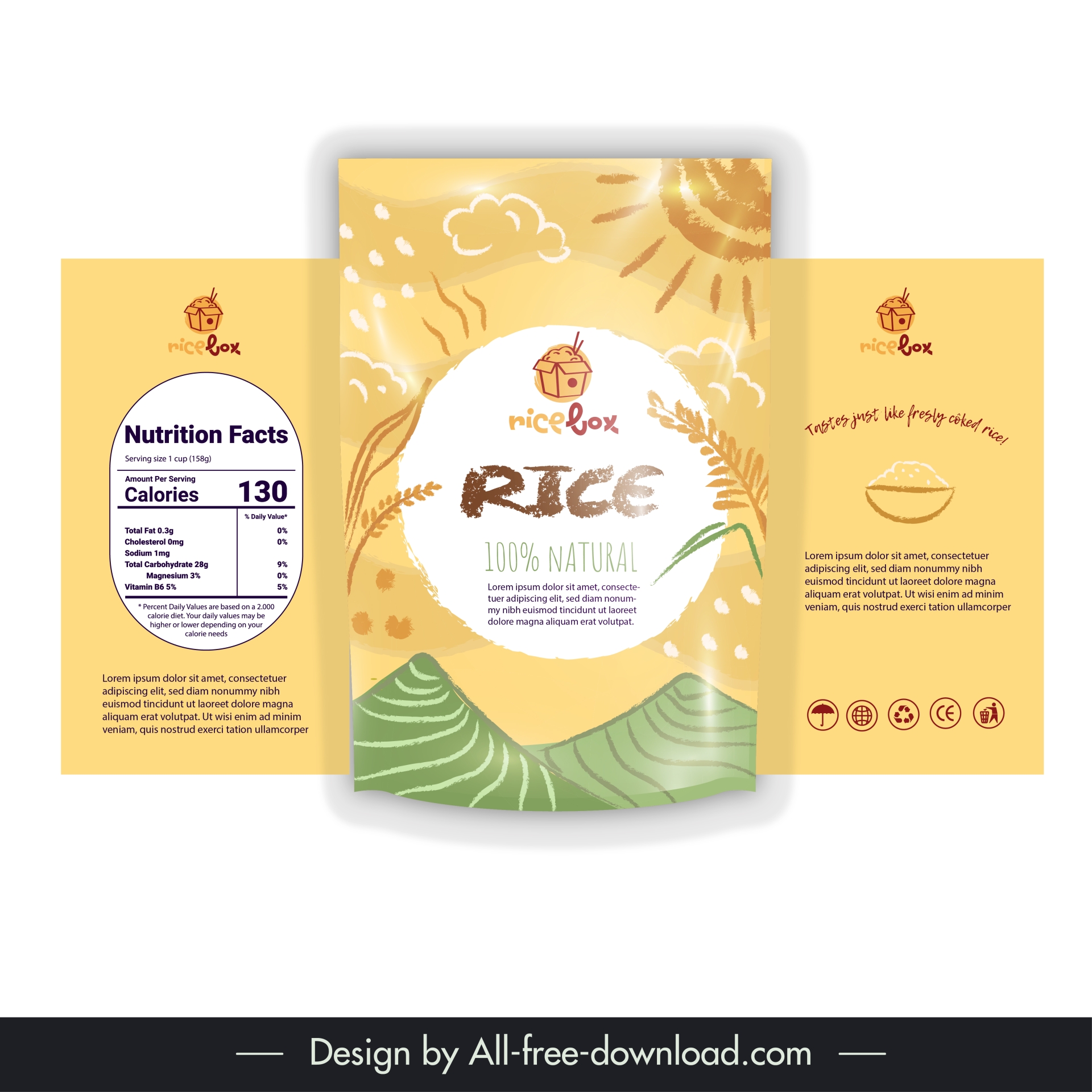 rice packaging bag template elegant handdrawn classic