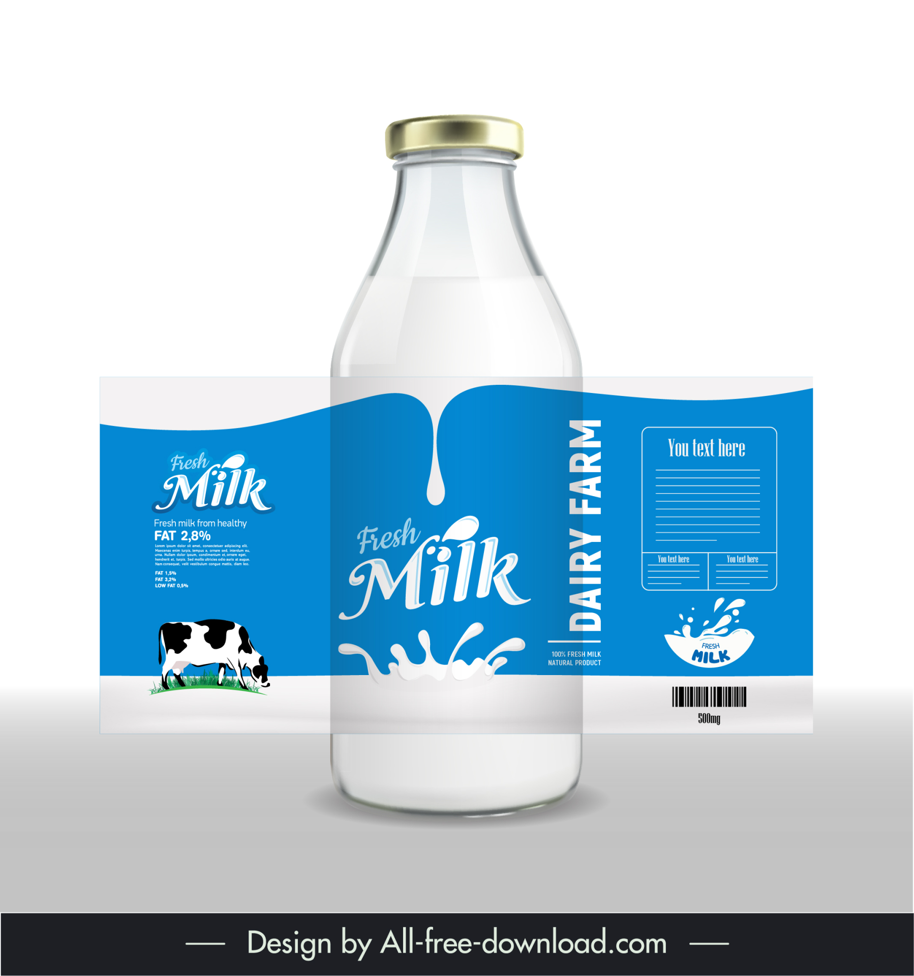 milk bottle packaging template dynamic droplet cow decor