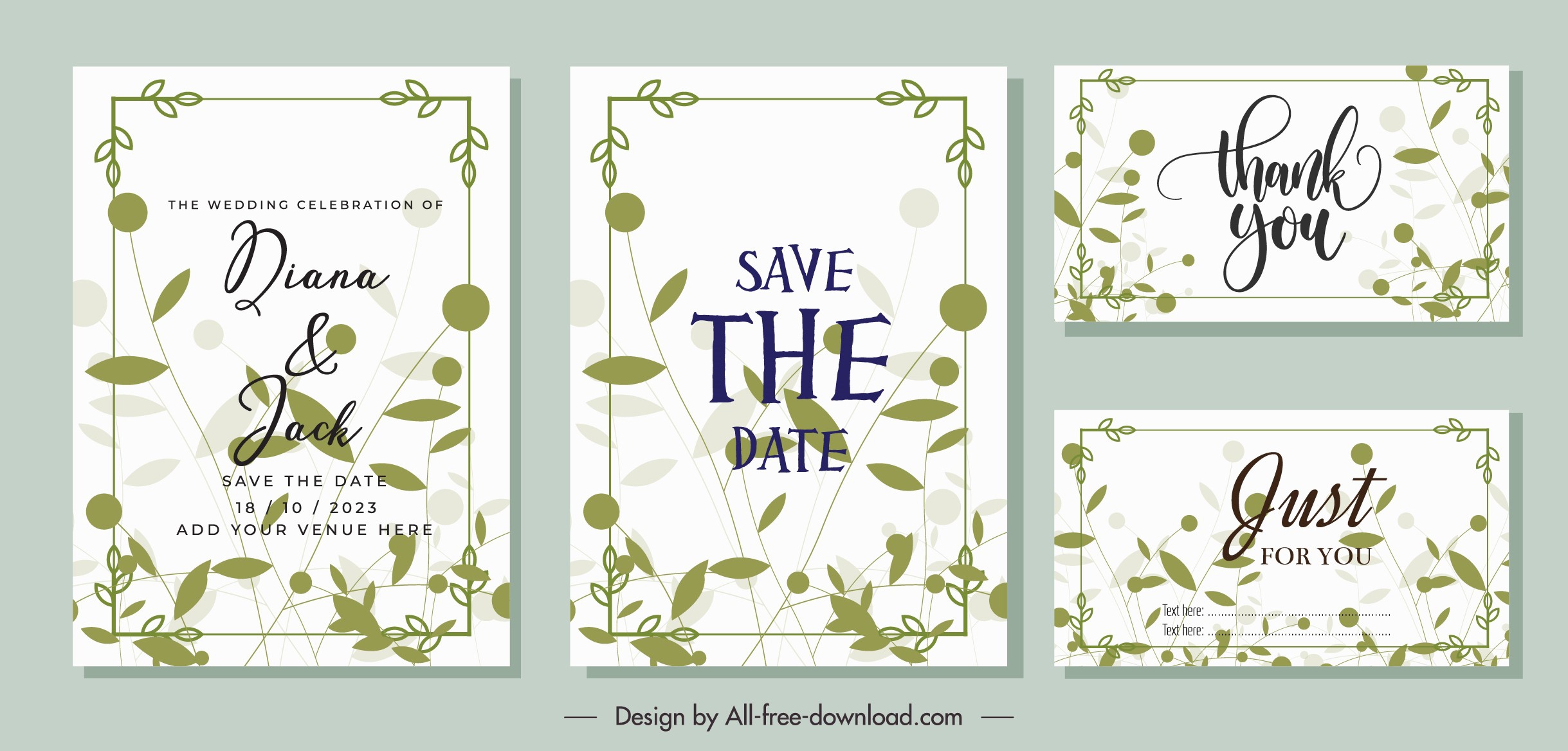 wedding card templates classical green leaves sketch