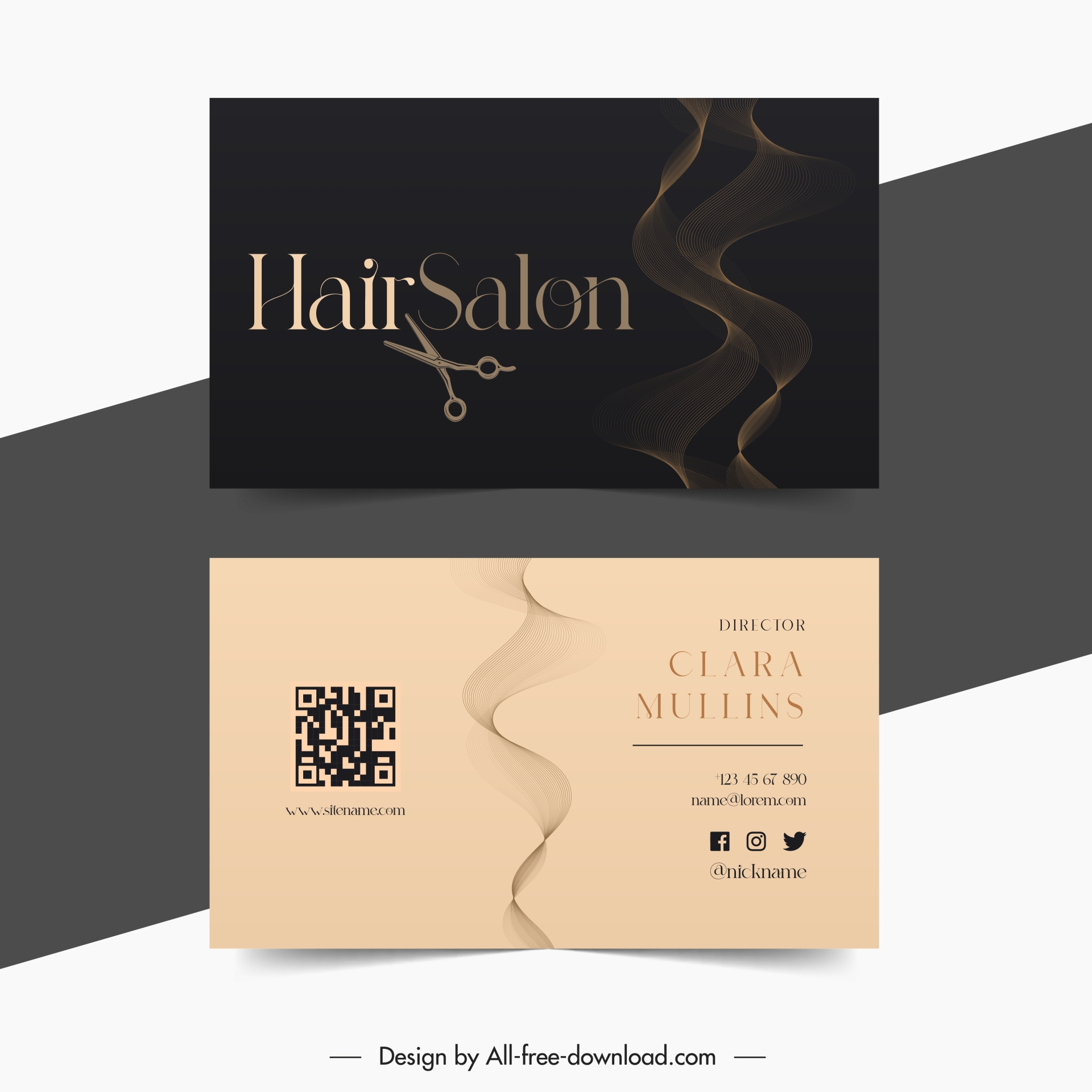 hair salon business card templates elegant curves scissors decor