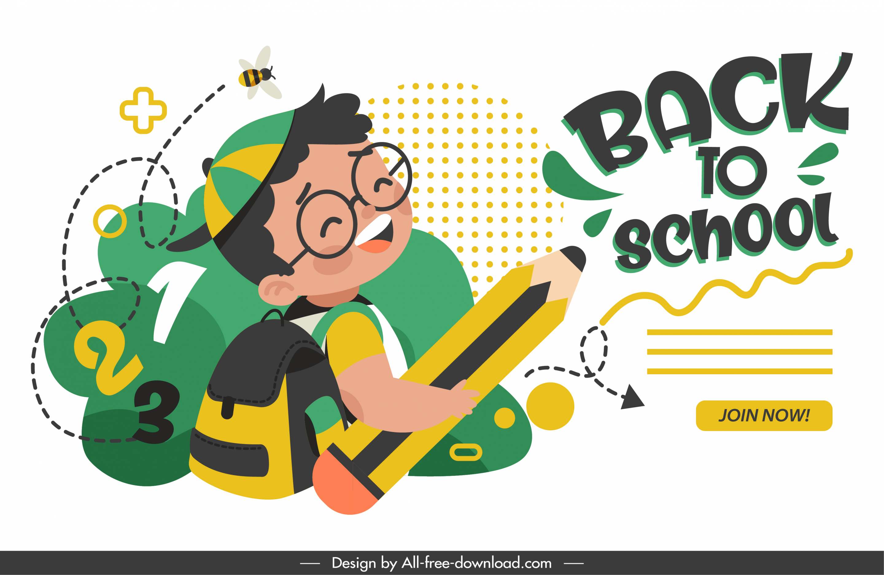 back to school banner happy pupil pencil sketch