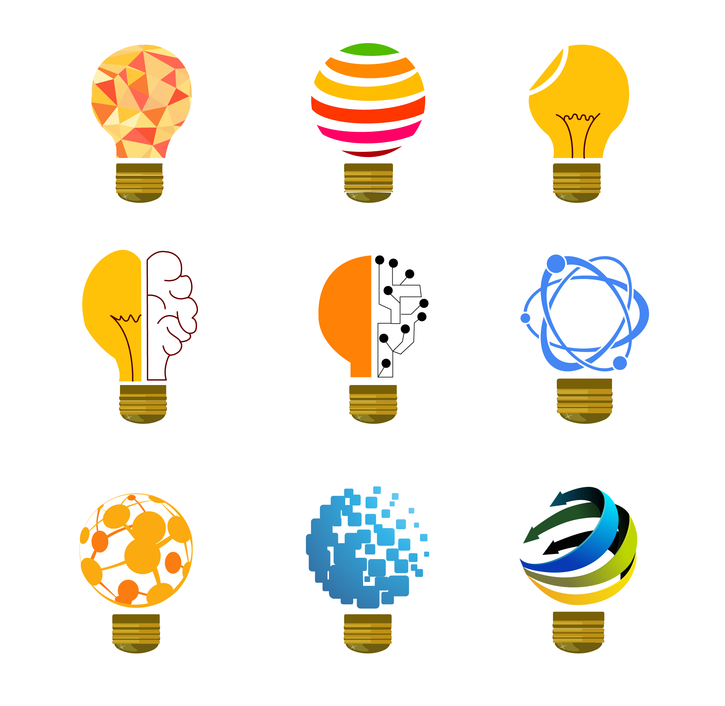 colorful light bulb collection vector design with abstract icons