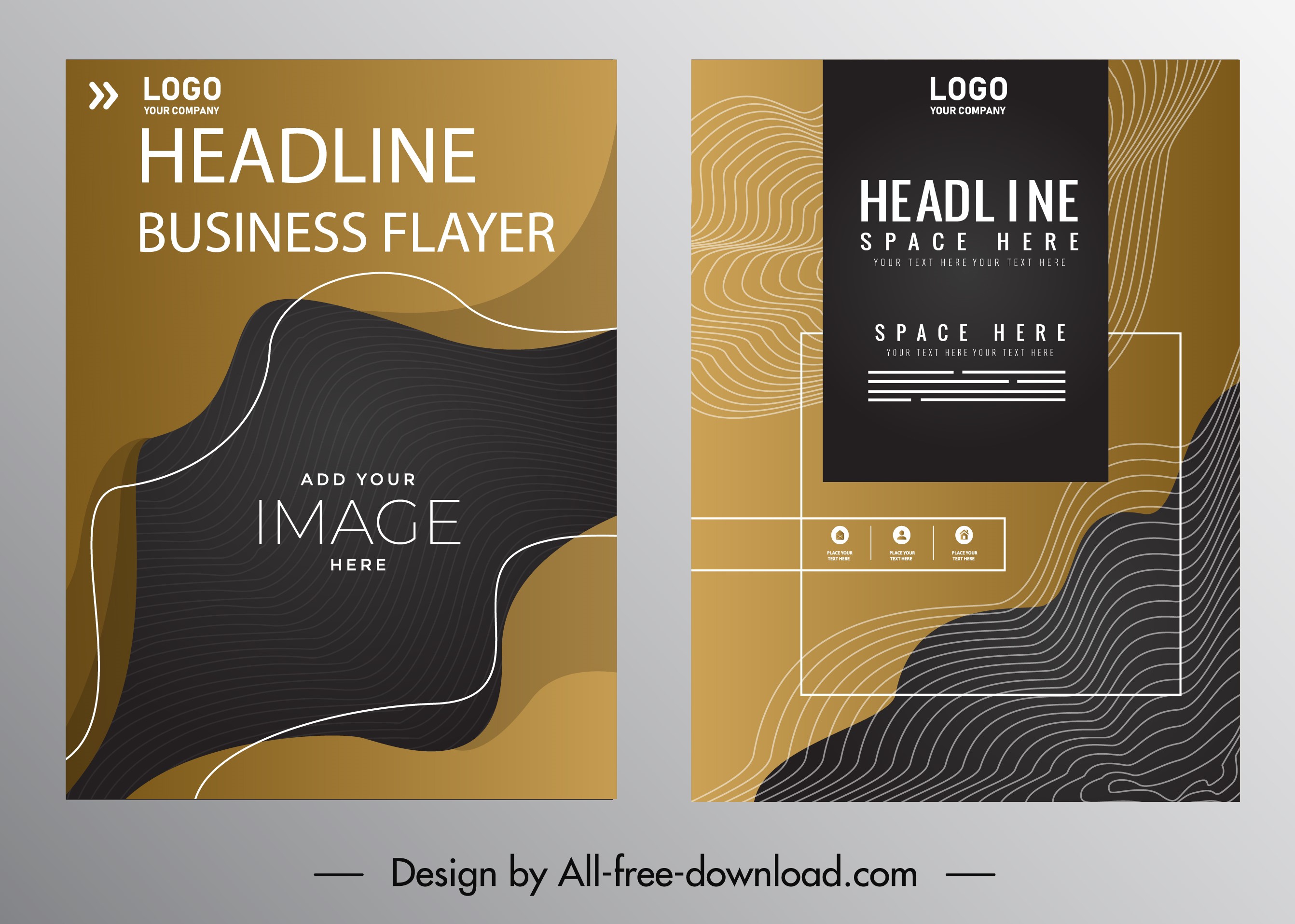 corporate flyer template dark modern abstract curves decor