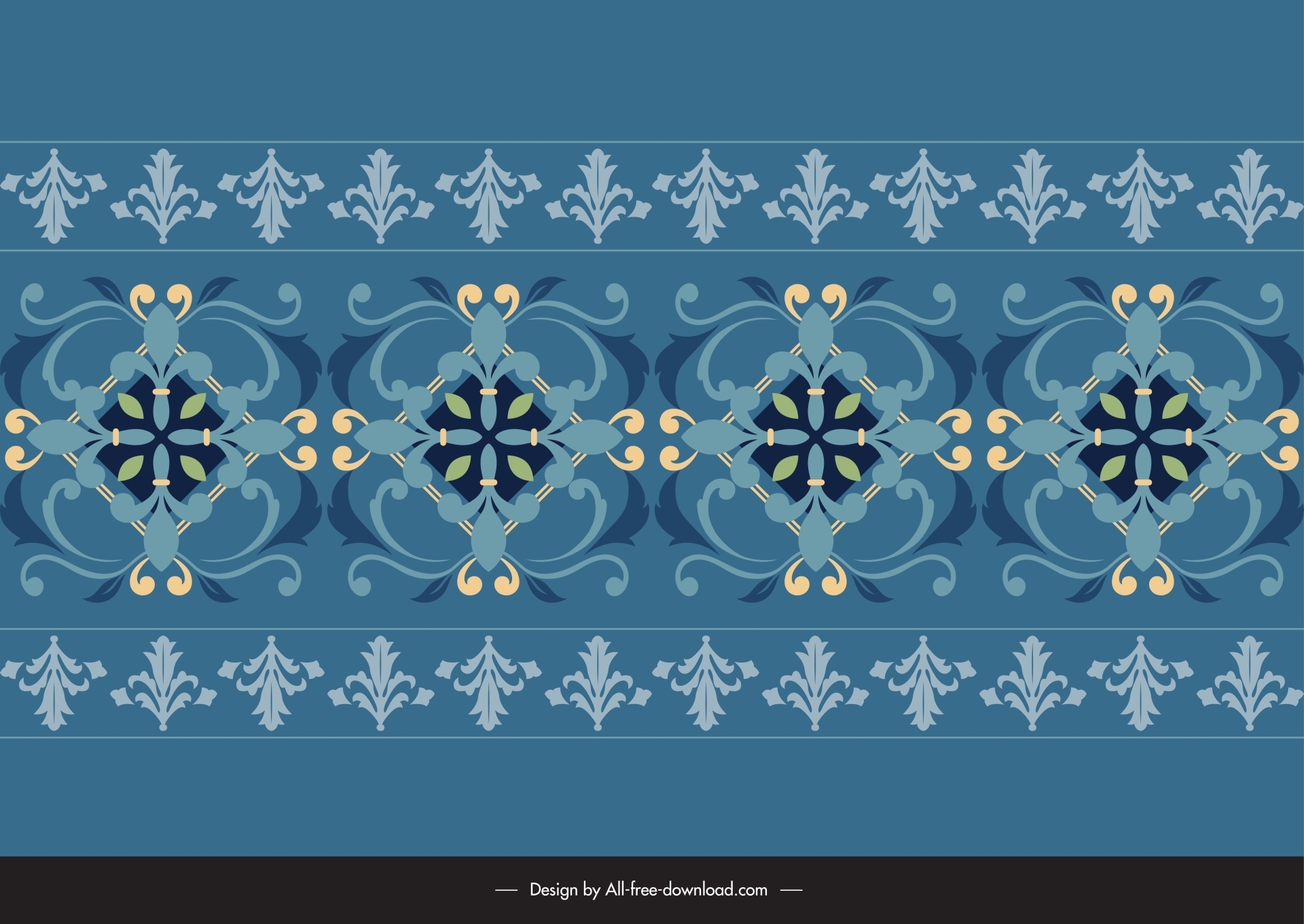 arabic floral seamless border template symmetric curves repeating 