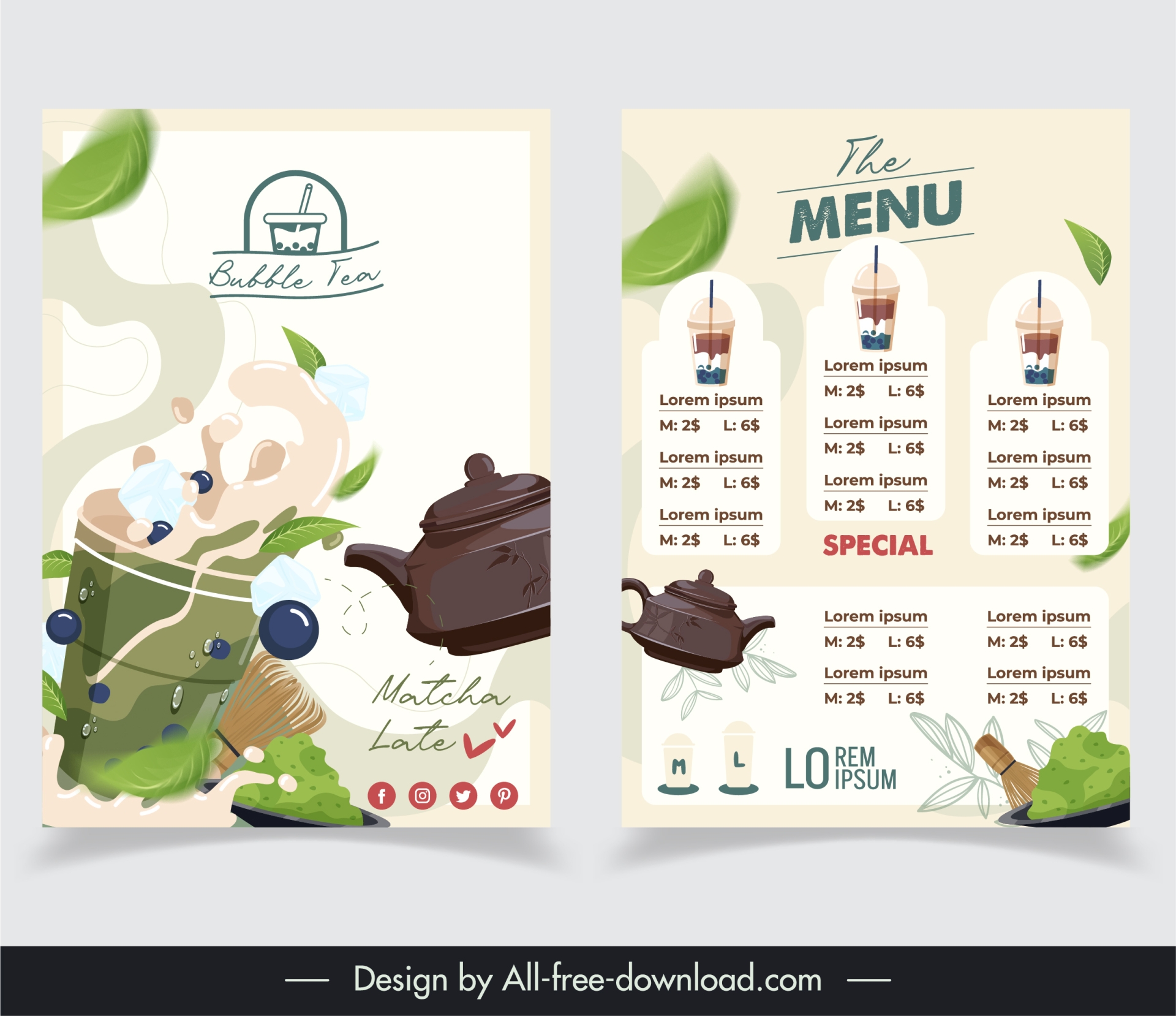 bubble milk tea matcha menu template classic oriental