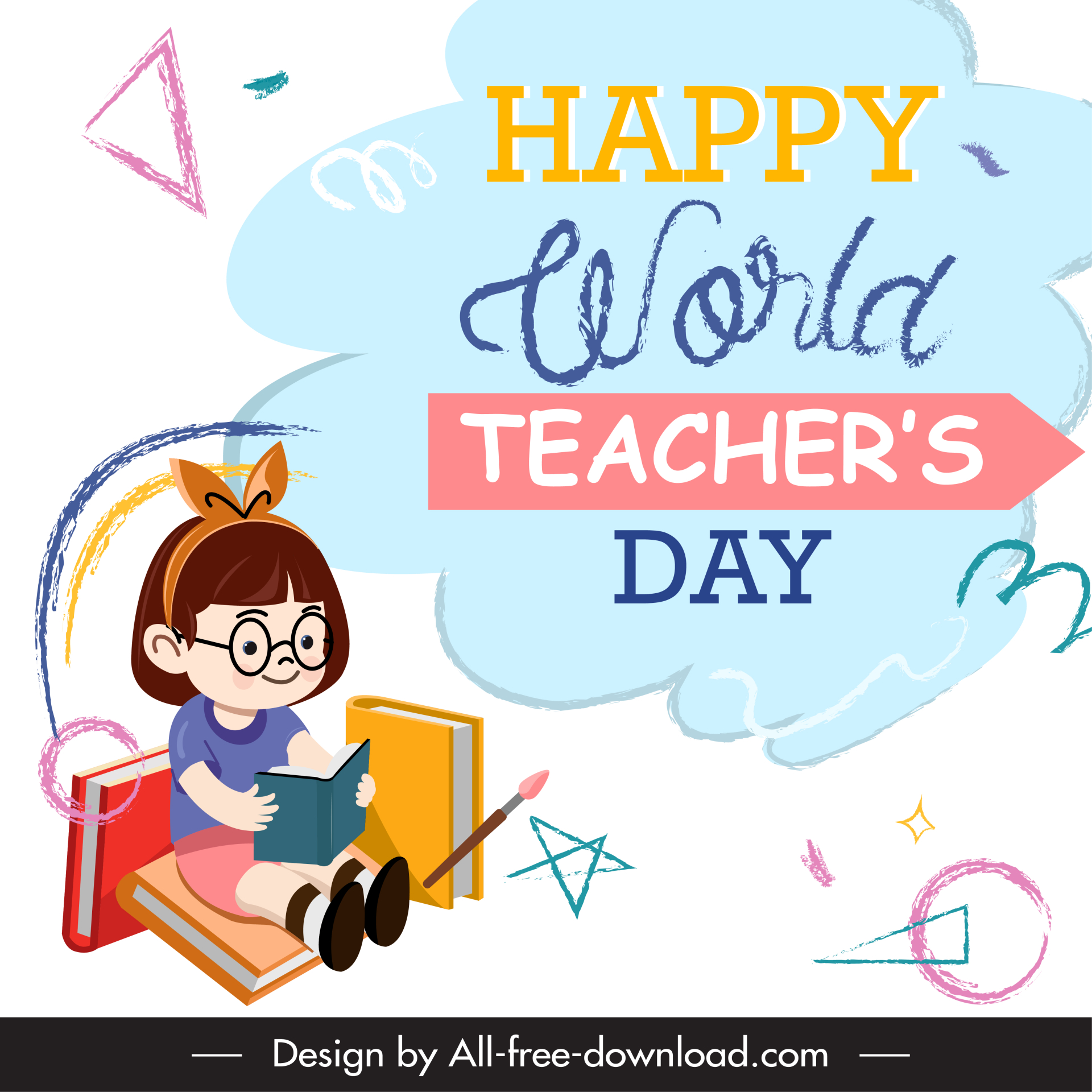 world teachers day banner template dynamic design cute cartoon girl study geometry education elements decor