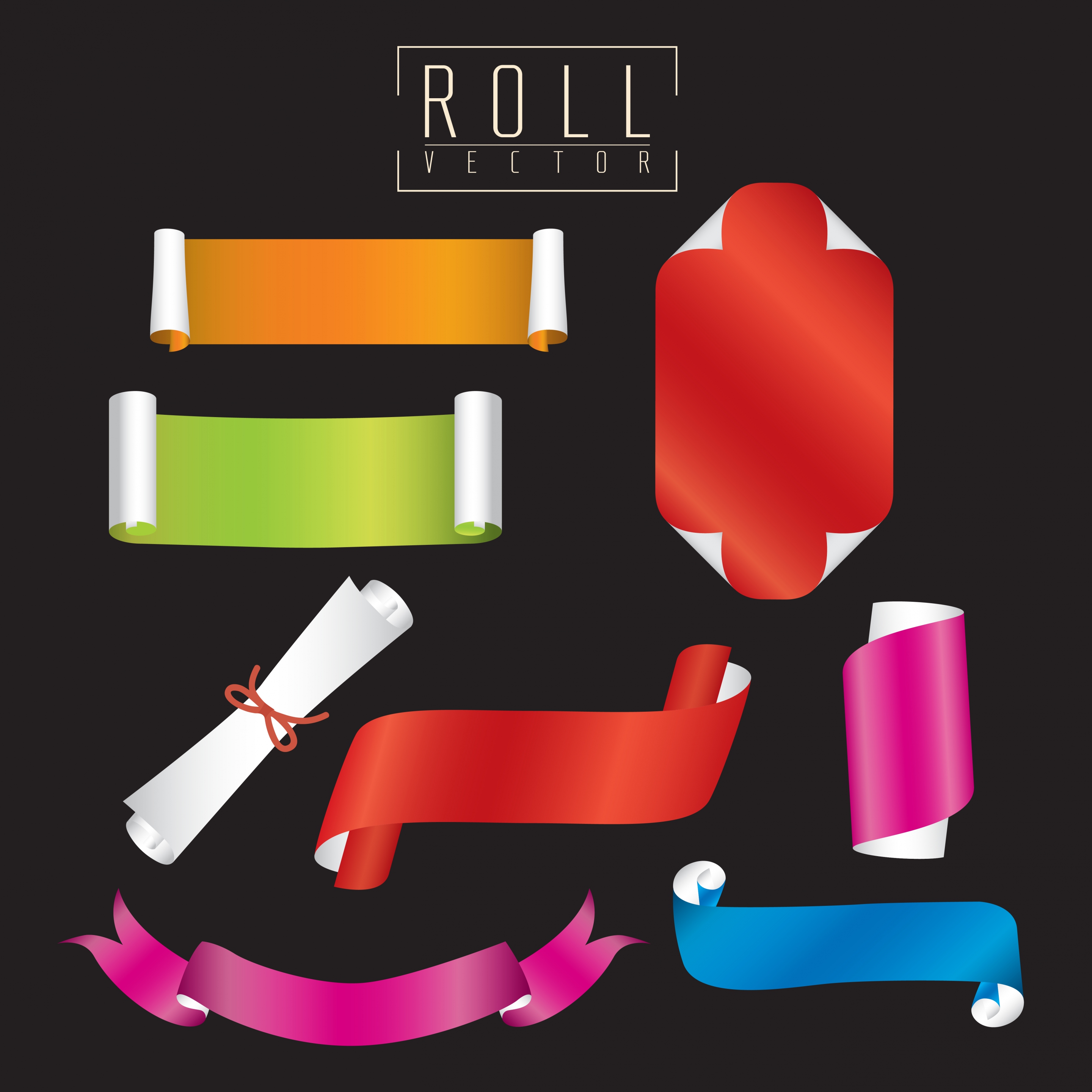 decorative colored paper icons various 3d rolled shapes