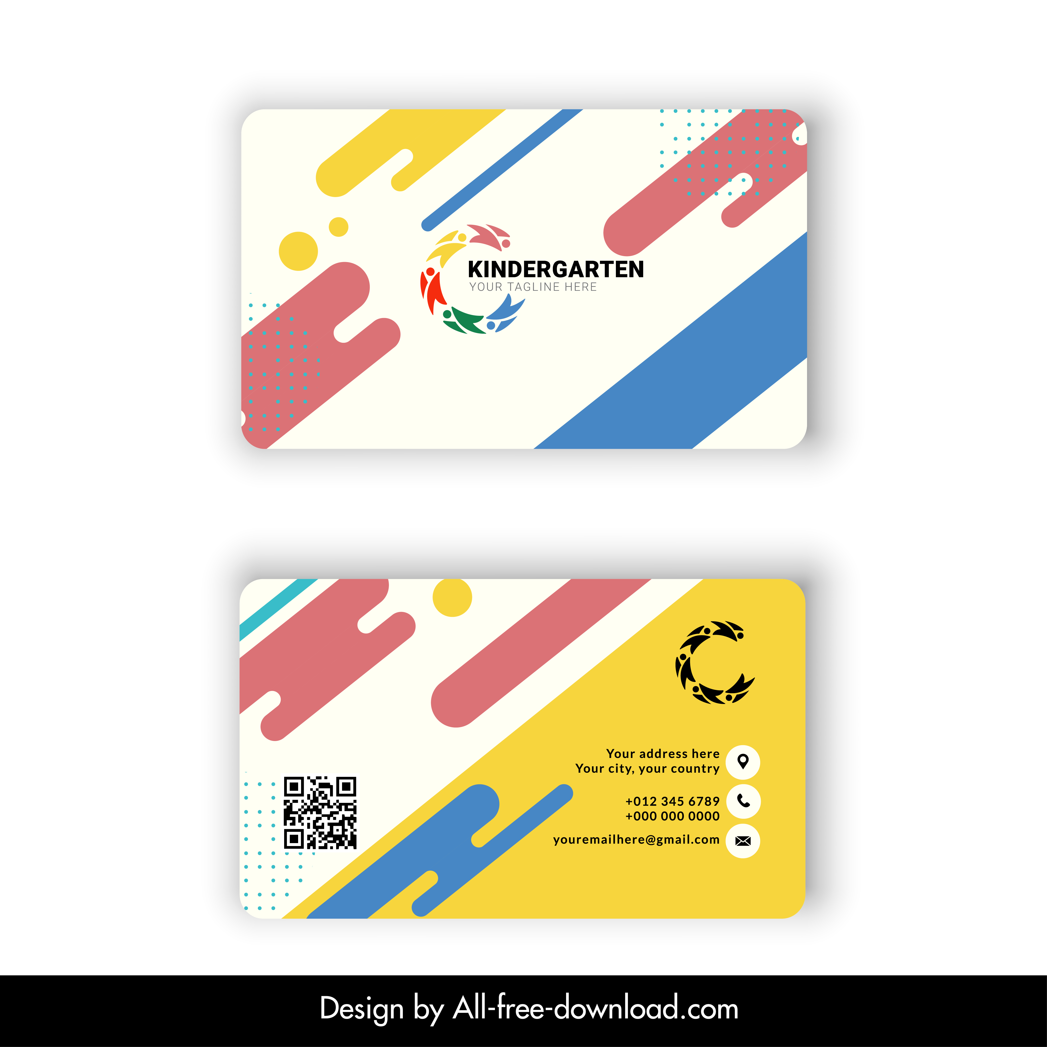 kindergarten business card template flat dynamic geometric decor 