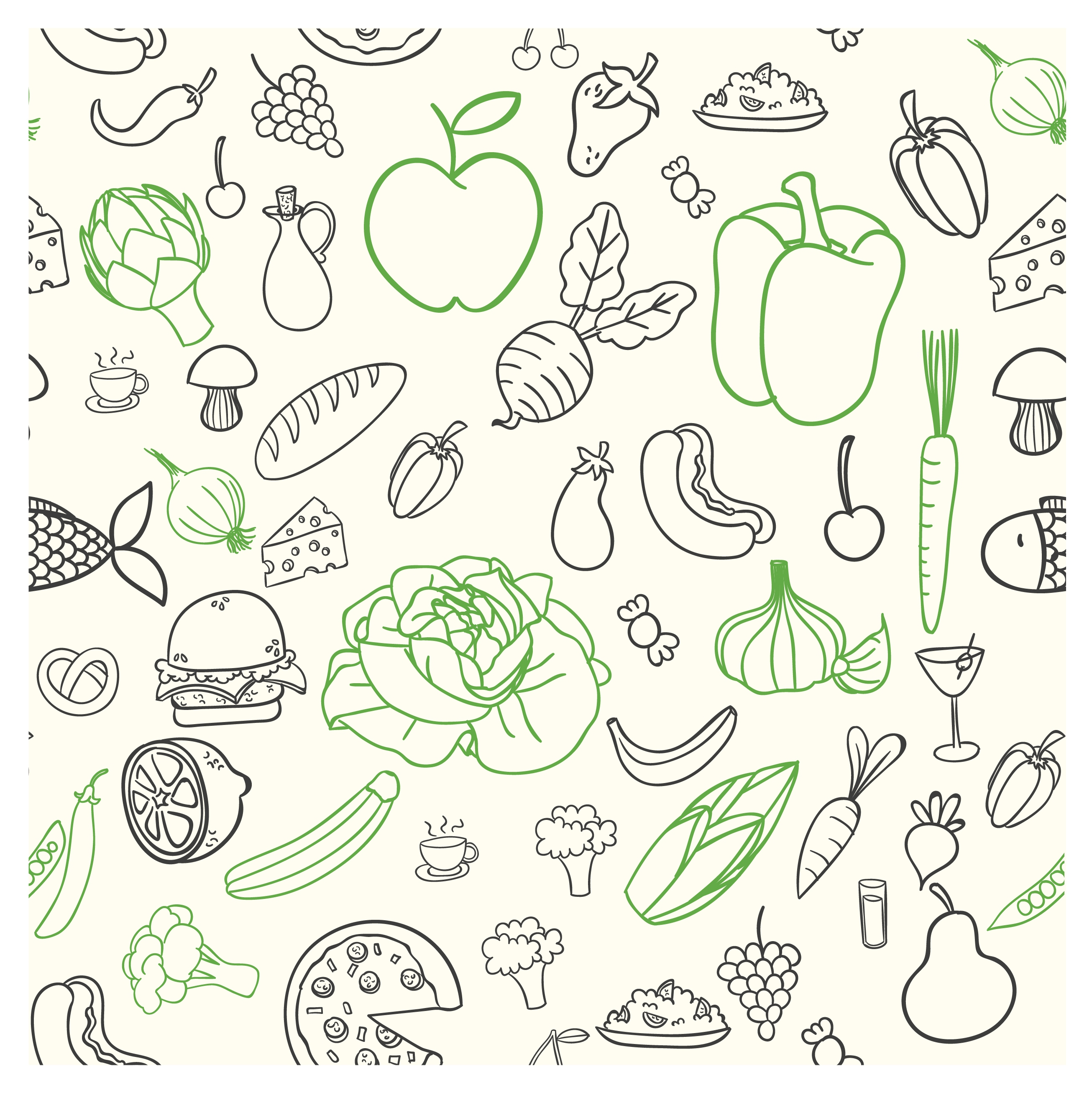 food icons illustration with sketch style