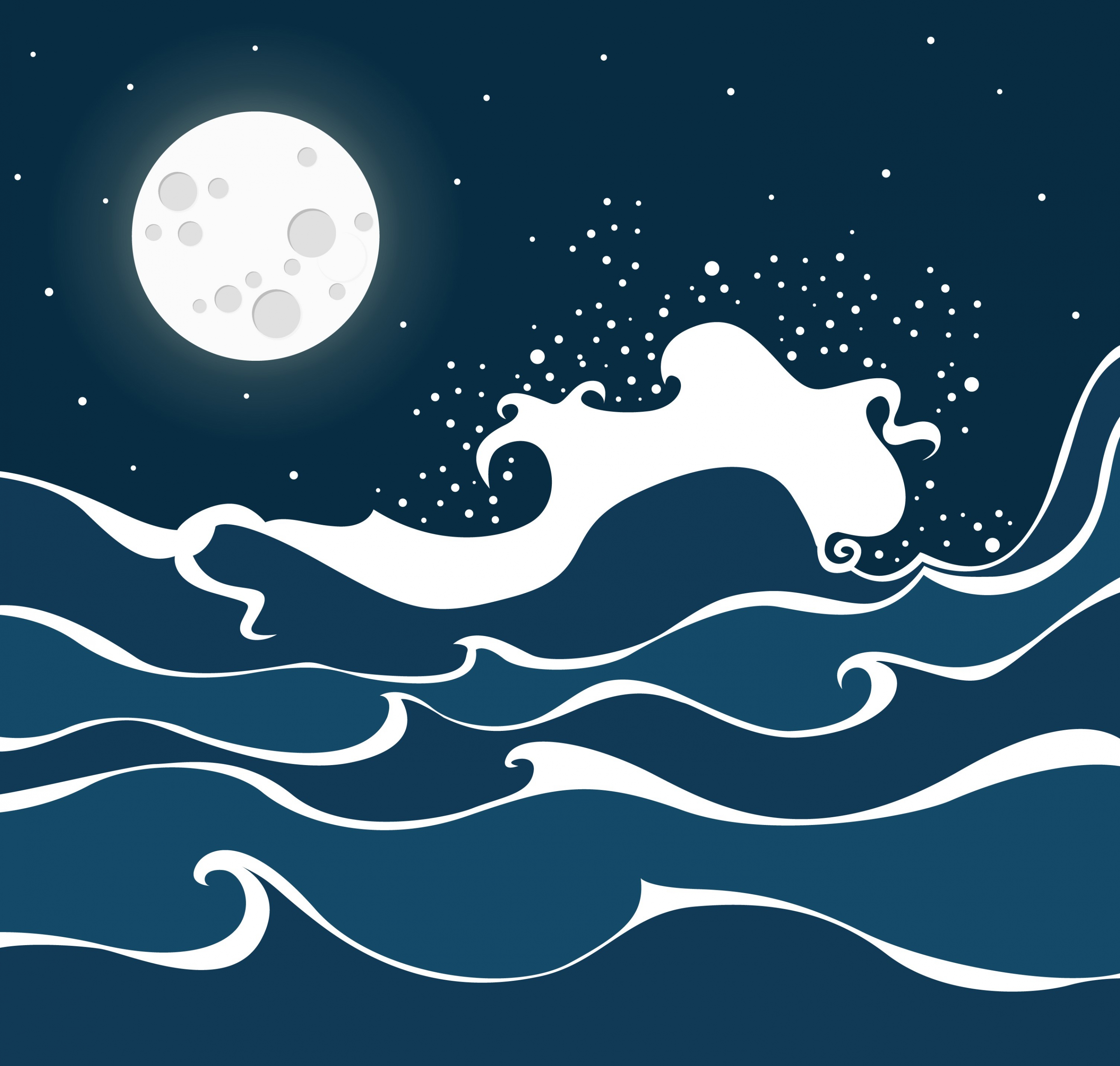 waving beach drawing bright moonlight decoration