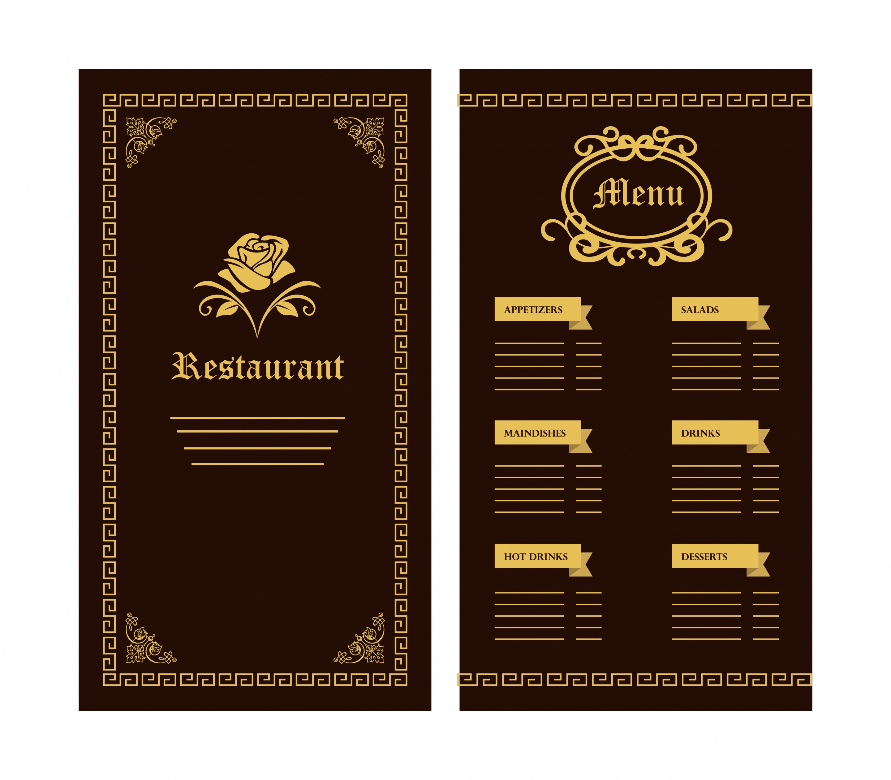 restaurant menu template flower classical design on dark