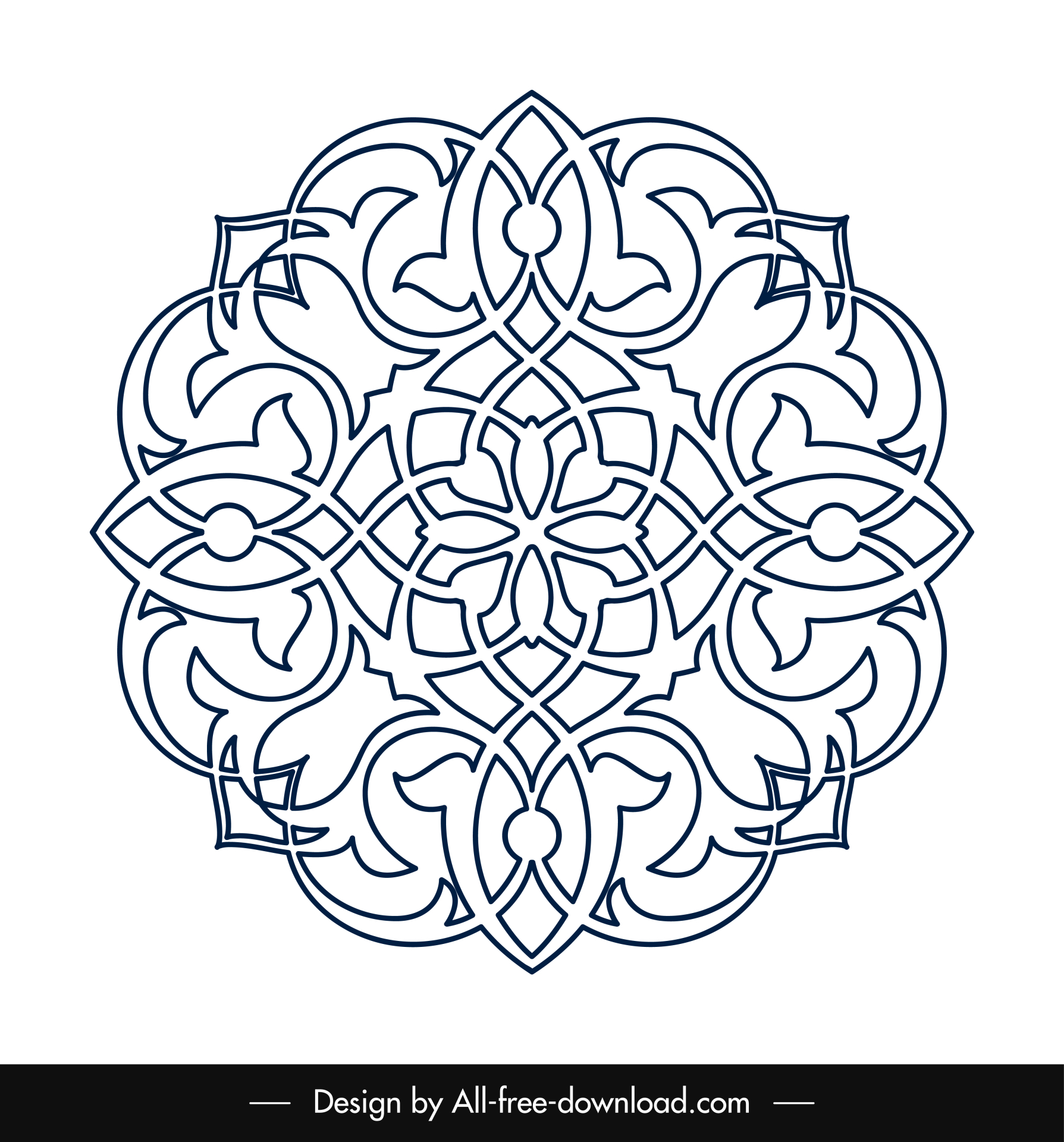 islamic ornament template circle symmetric floral shape outline 