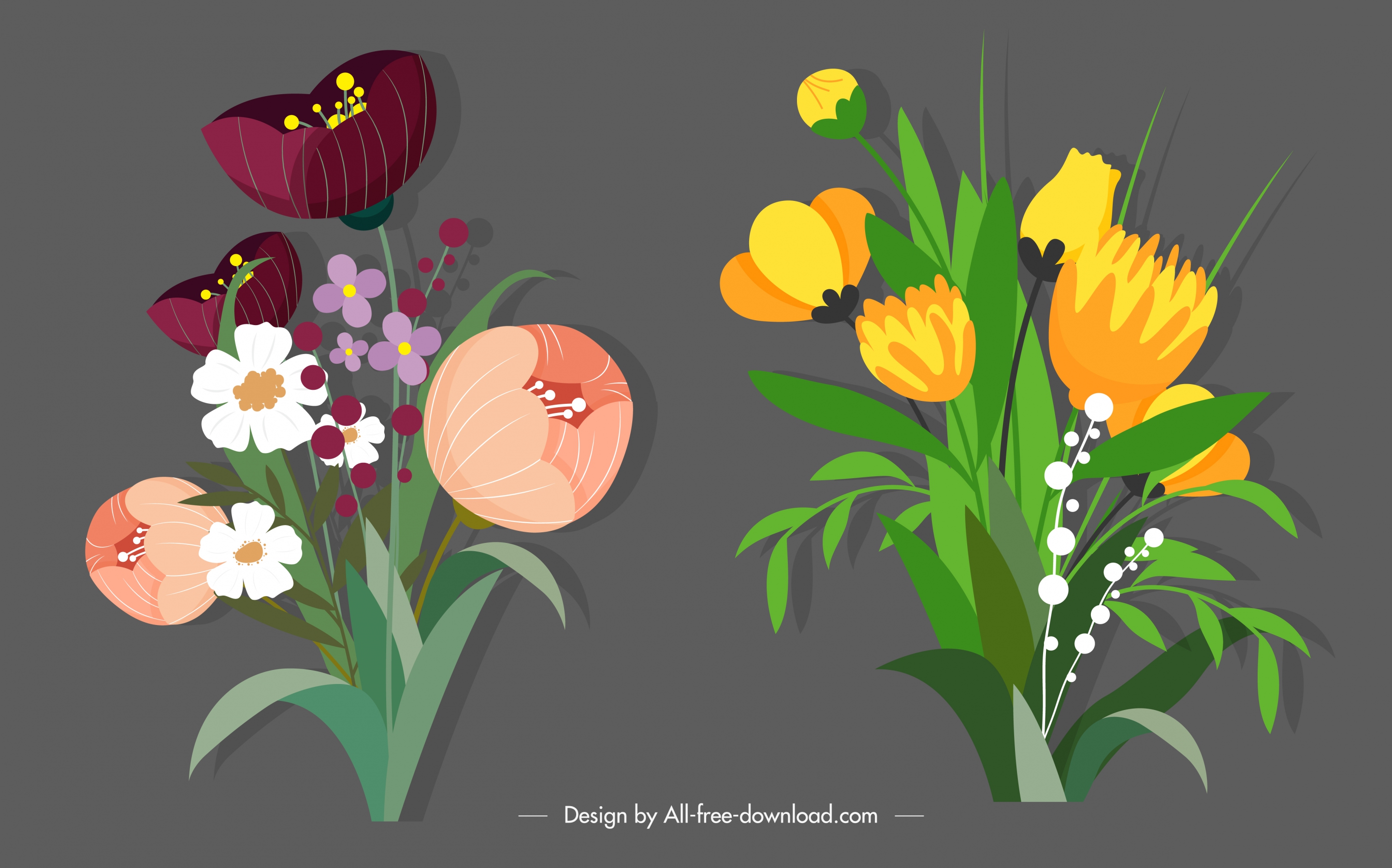 decorative flower icons elegant design classic handdrawn