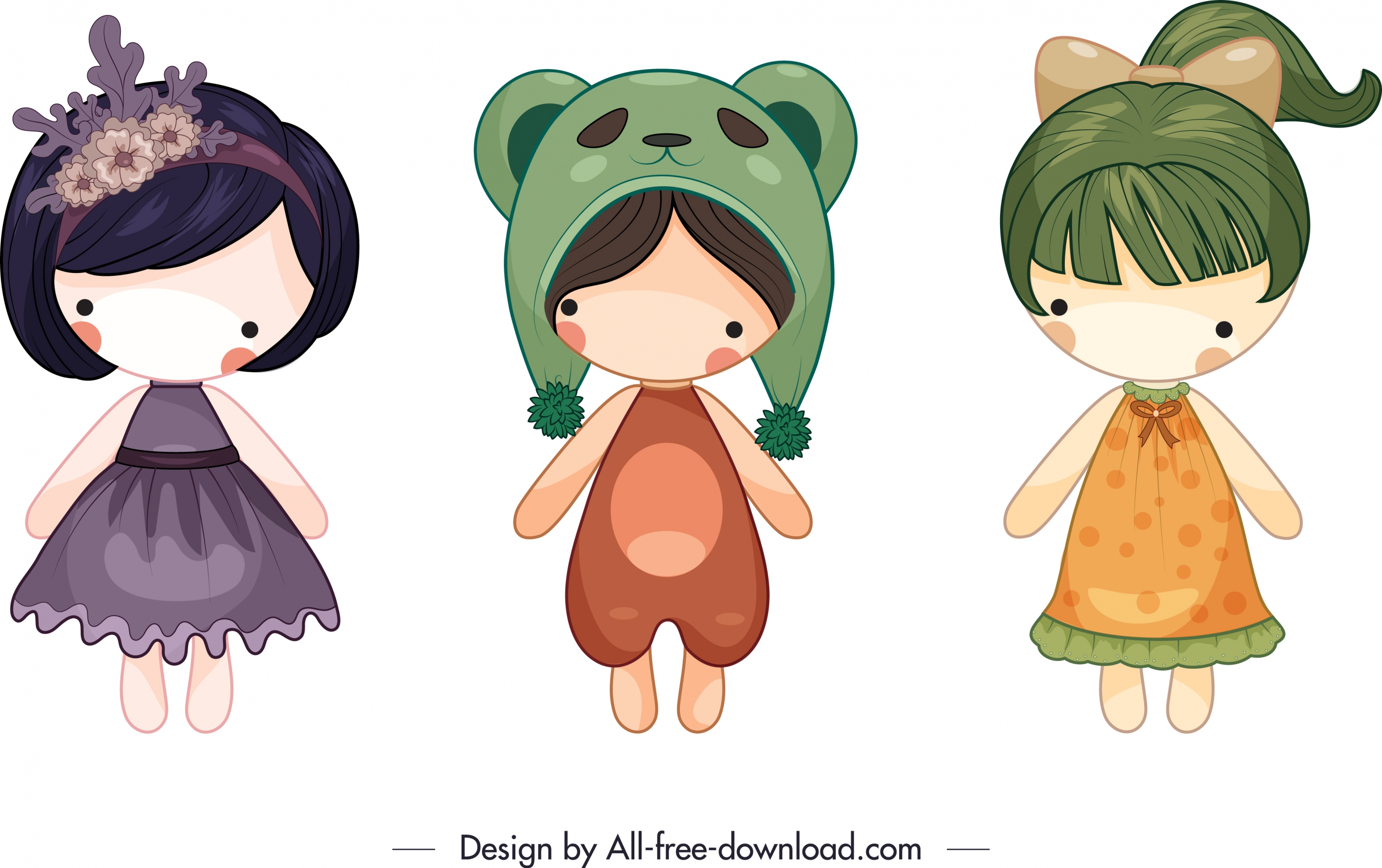 female doll templates colorful cute cartoon sketch