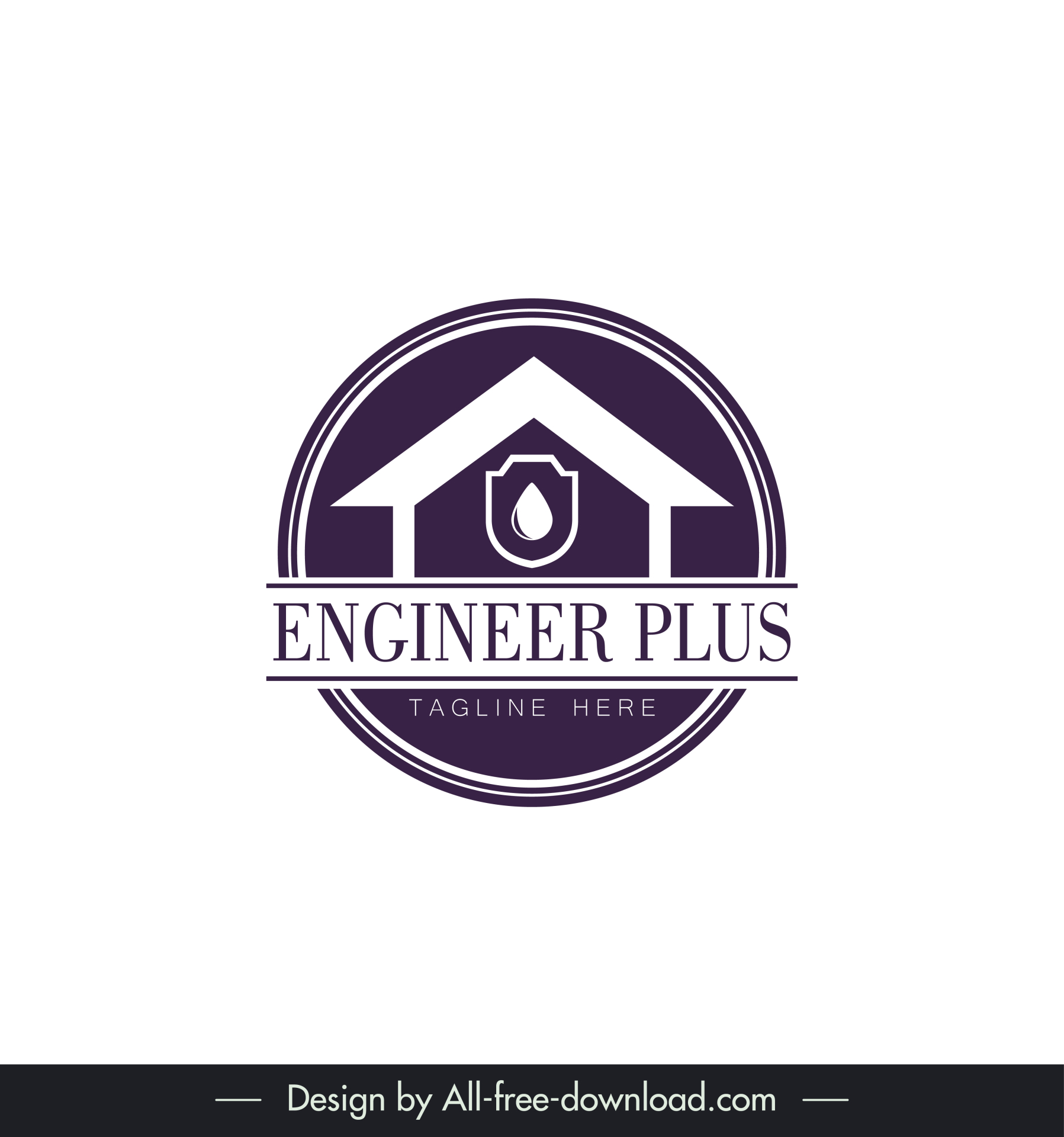 engineer plus logo for waterproofing and construction company flat house shape circle sketch