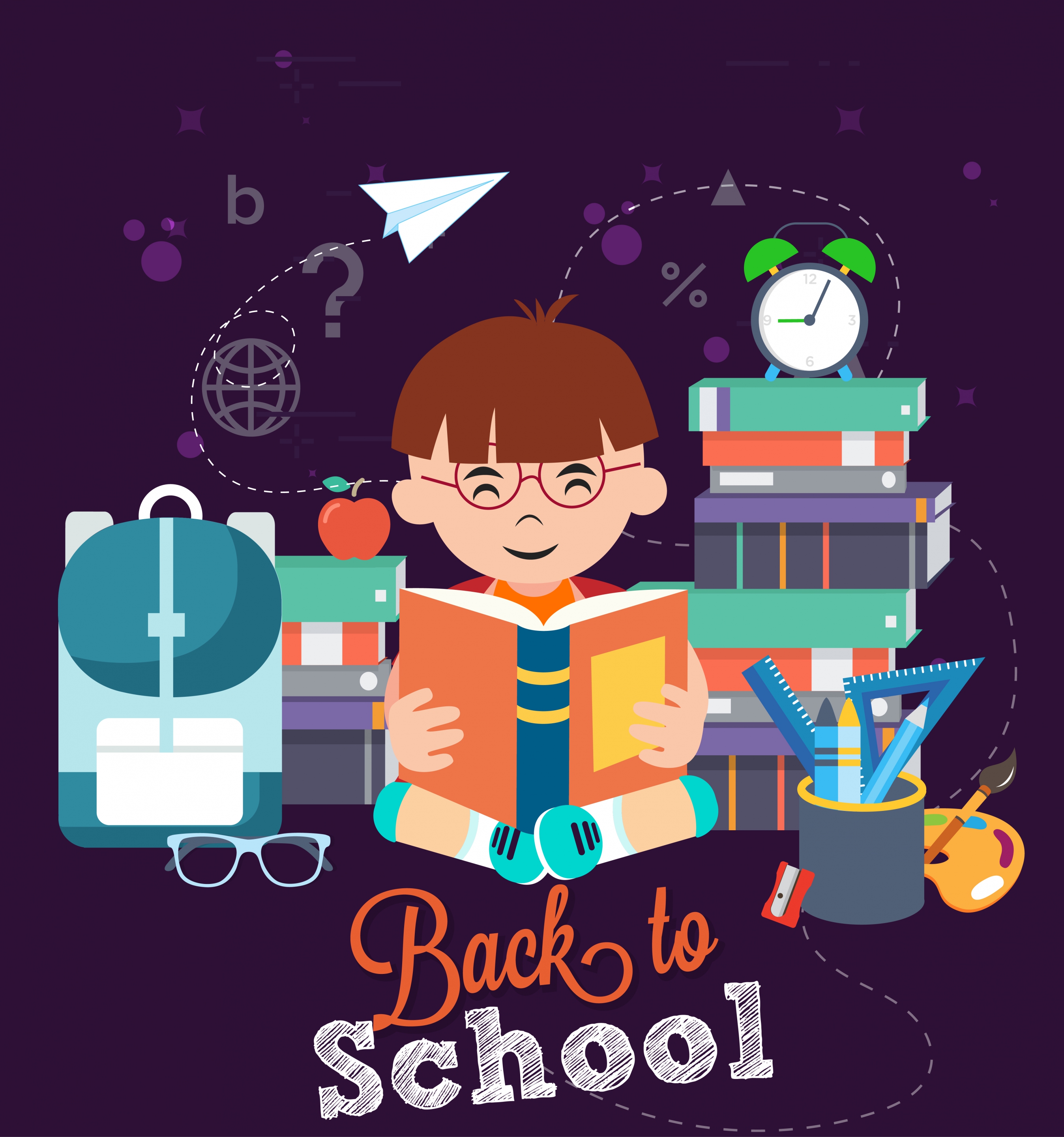 back to school banner kid learning tools icons