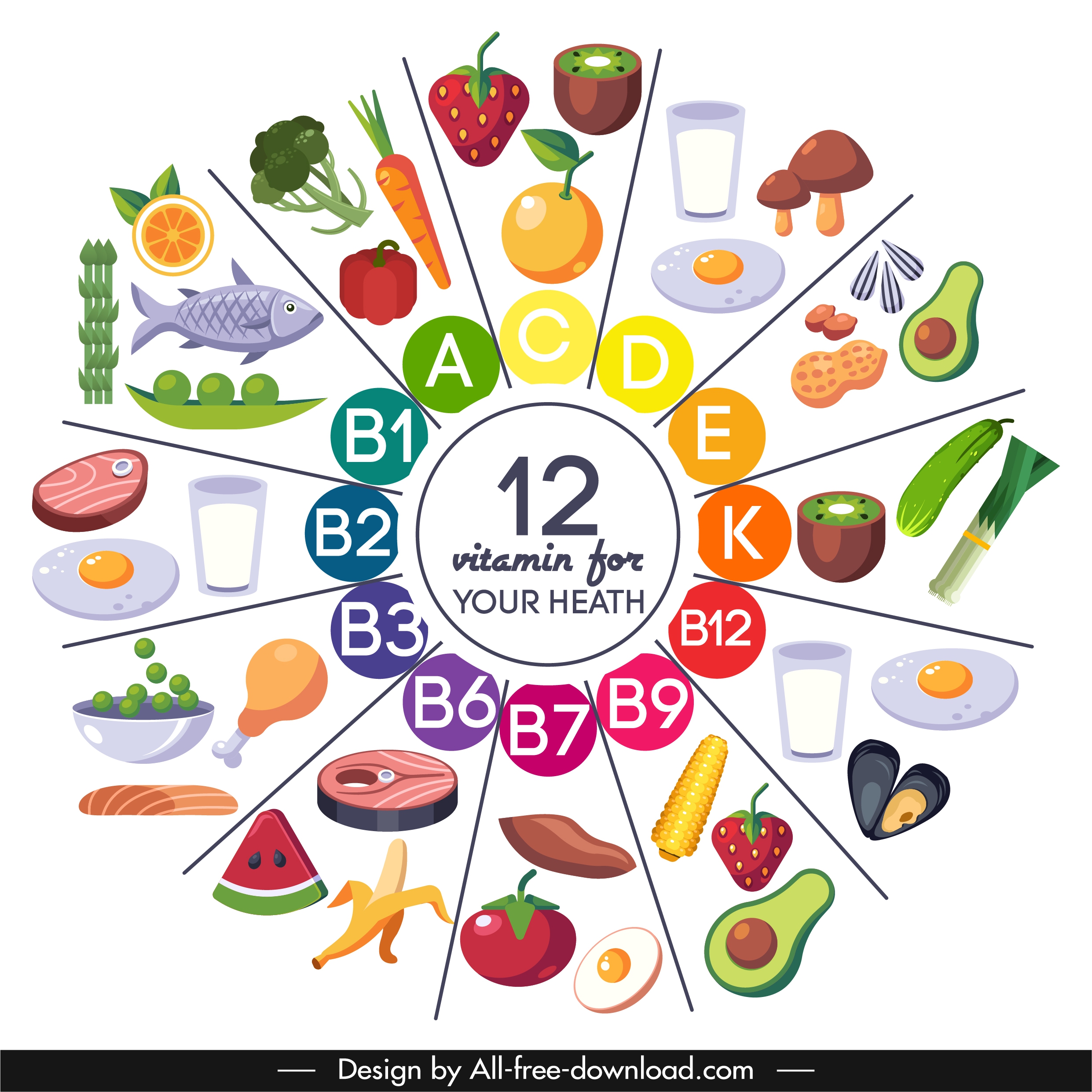 vitamin food infographic banner bright colorful circle layout