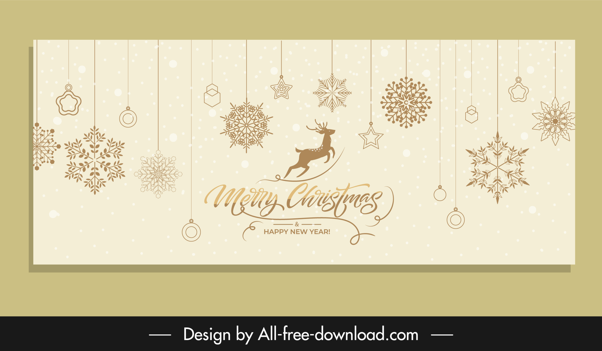 christmas banner template hanging snowflakes dynamic silhouette reindeer decor elegant design 