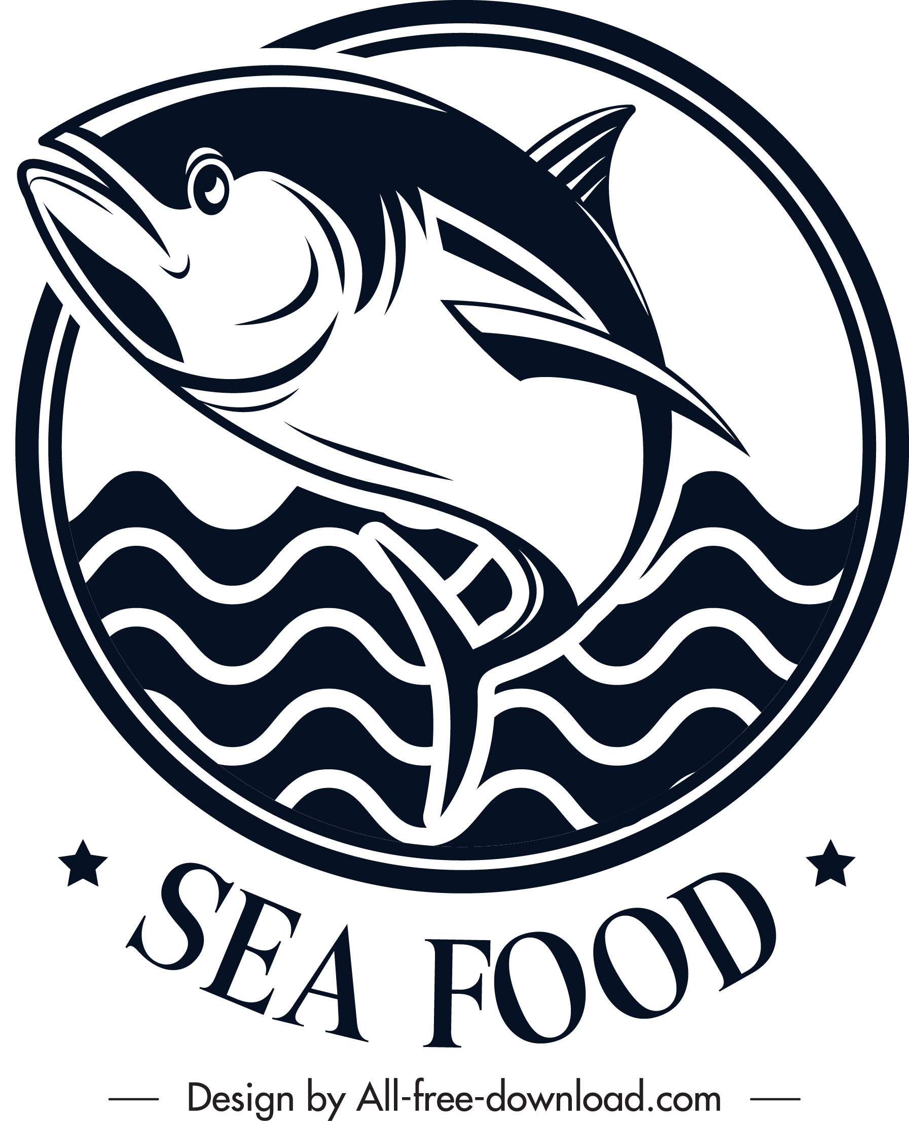 seafood logo fish sea icons black white classical