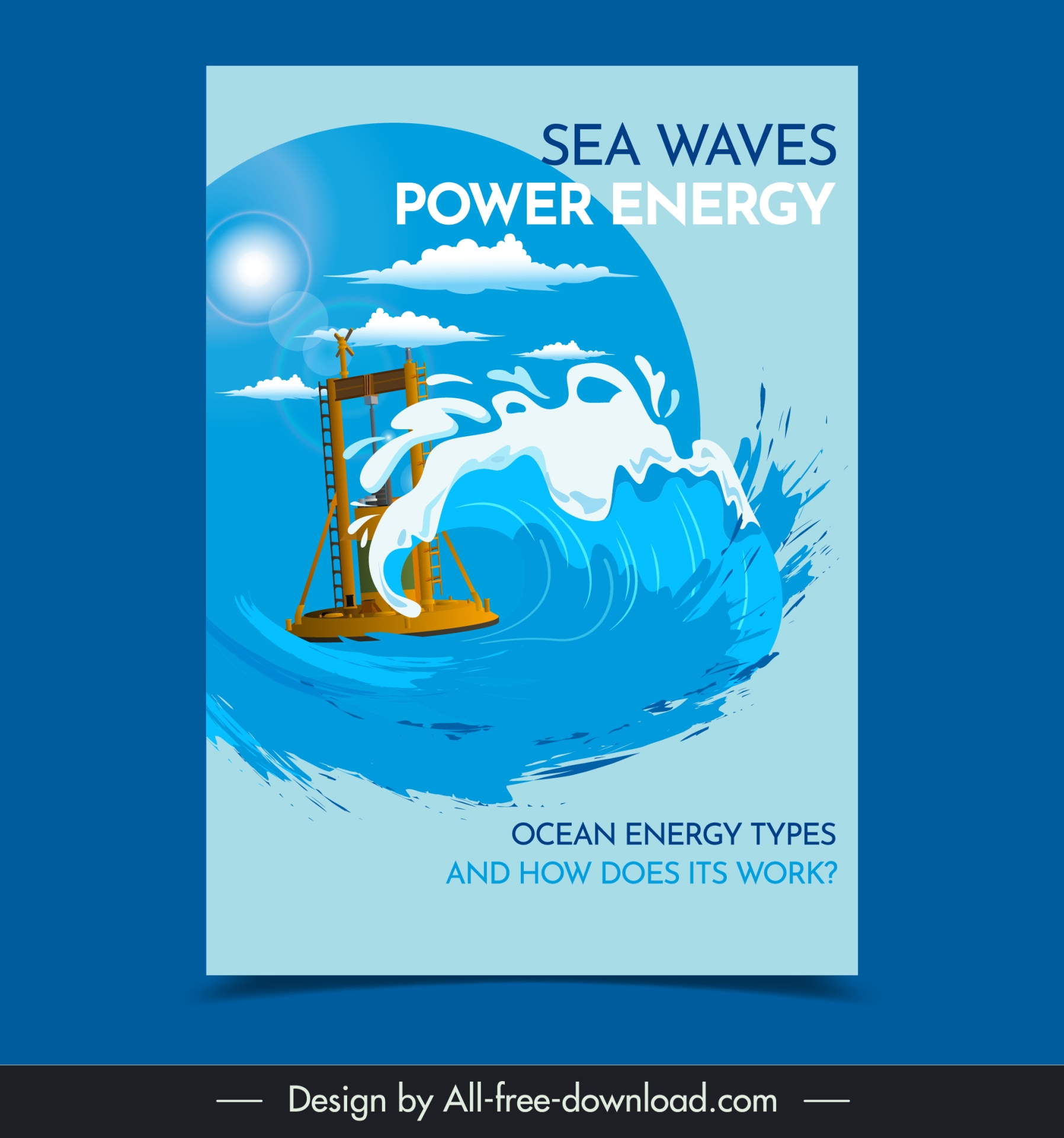 sea wave power energy poster template dynamic bright 